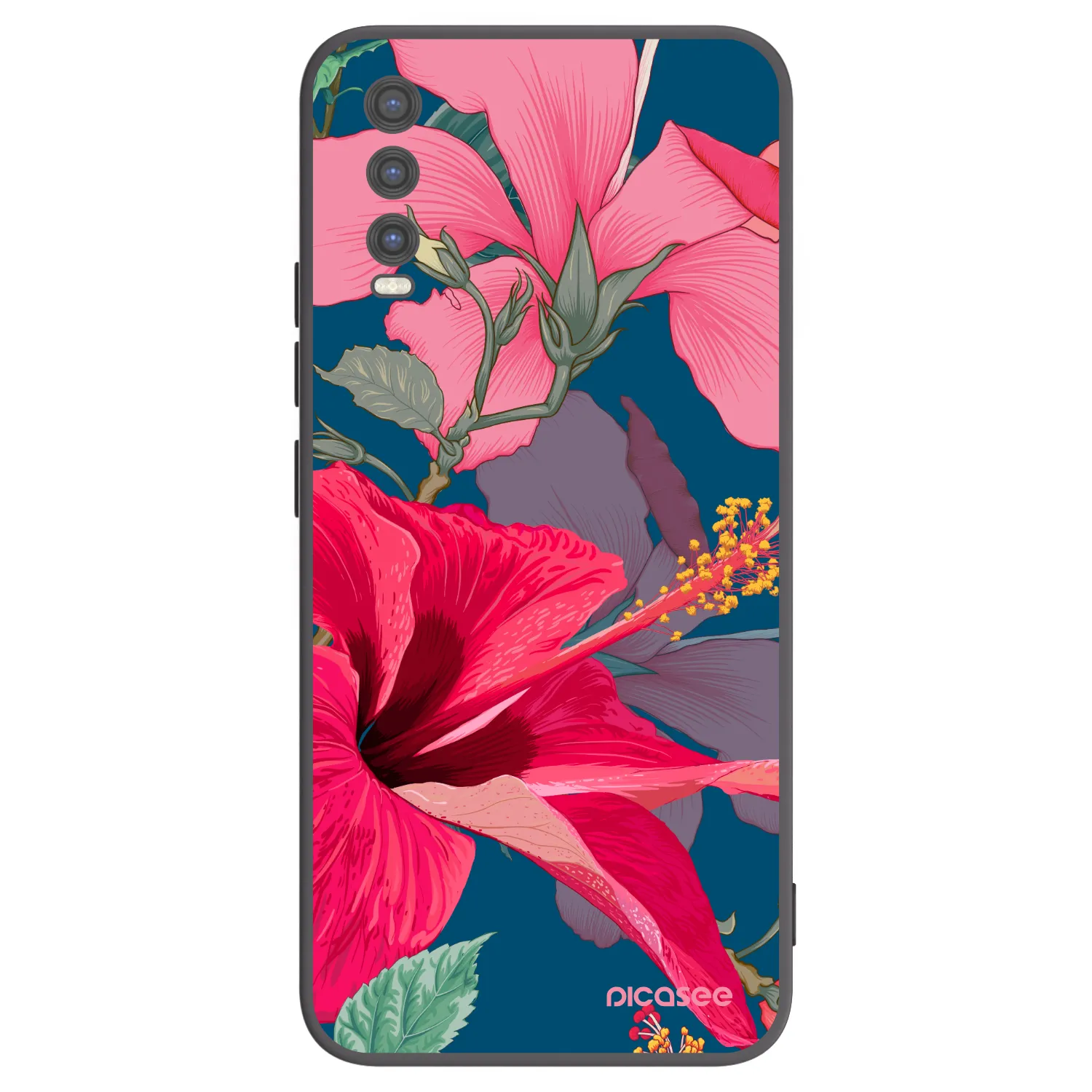 Picasee crna silikonska maskica za Vivo Y20s - Hibiscus