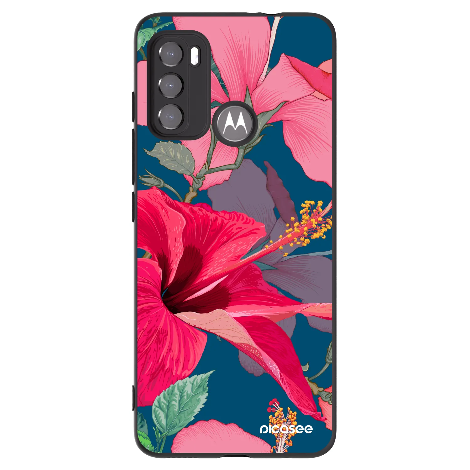 Picasee crna silikonska maskica za Motorola Moto G60 - Hibiscus