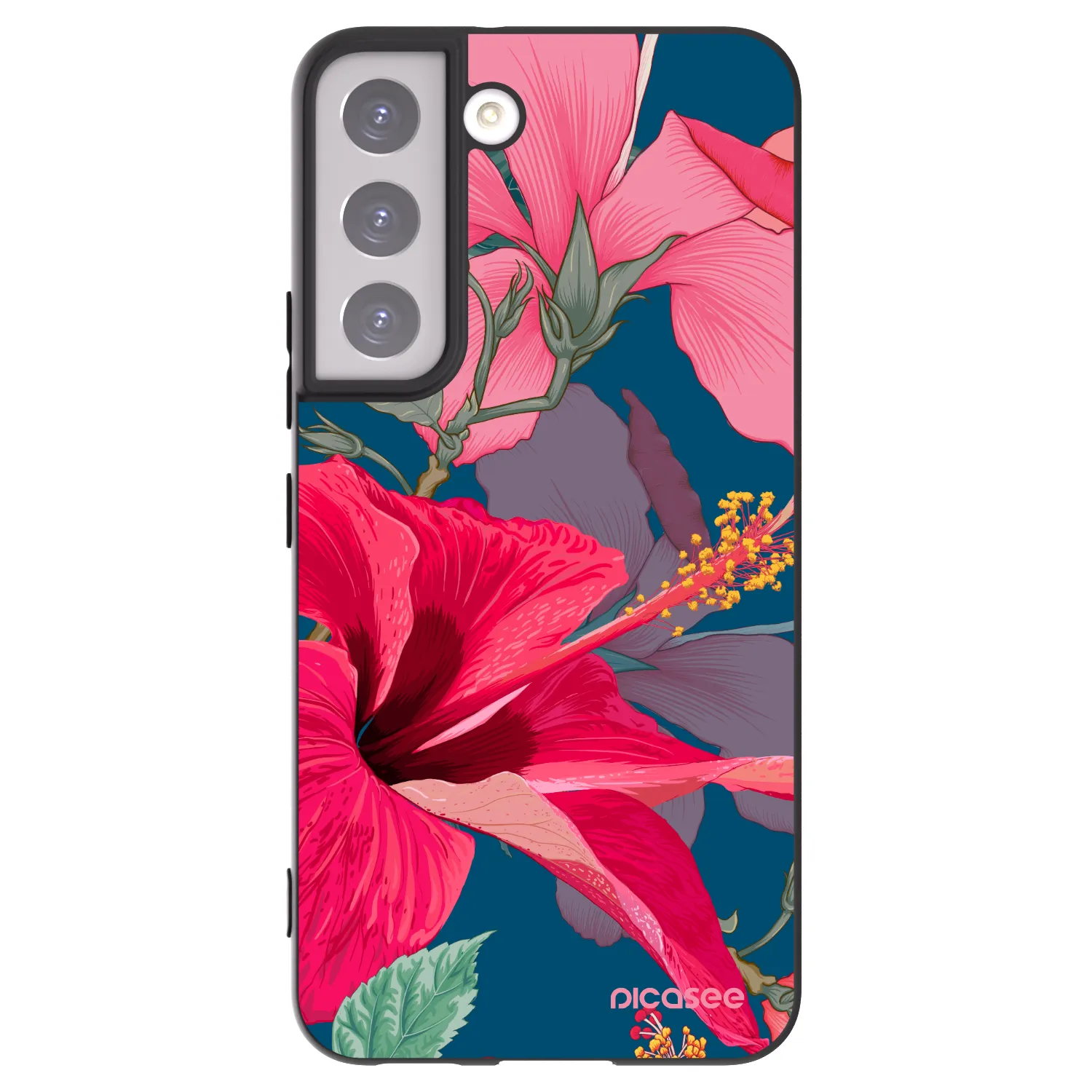 Picasee crna silikonska maskica za Samsung Galaxy S22 5G - Hibiscus