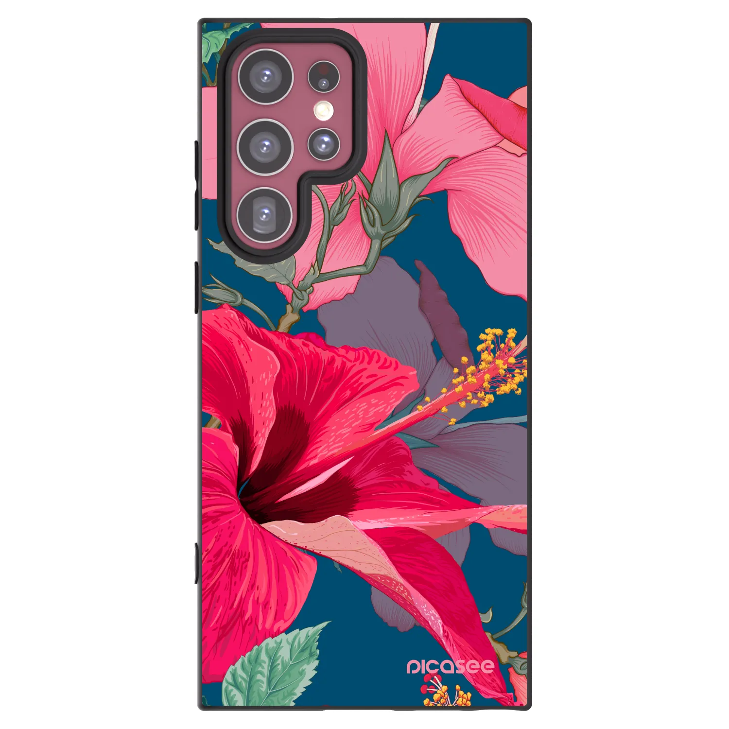 Picasee crna silikonska maskica za Samsung Galaxy S22 Ultra 5G - Hibiscus