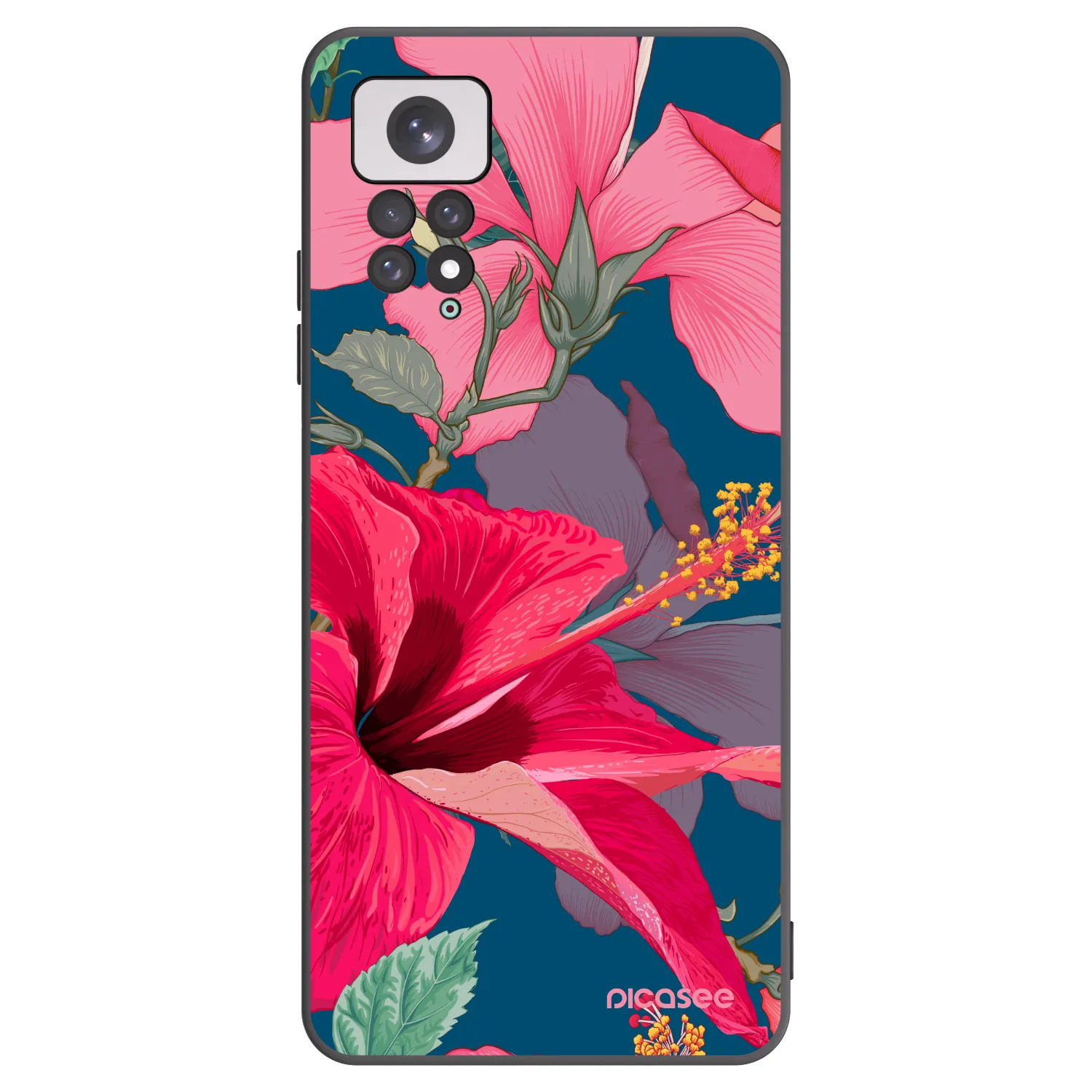 Picasee crna silikonska maskica za Xiaomi Redmi Note 11 - Hibiscus