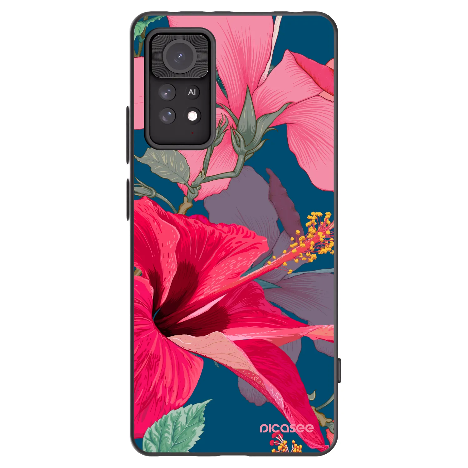 Picasee crna silikonska maskica za Xiaomi Redmi Note 11 Pro - Hibiscus