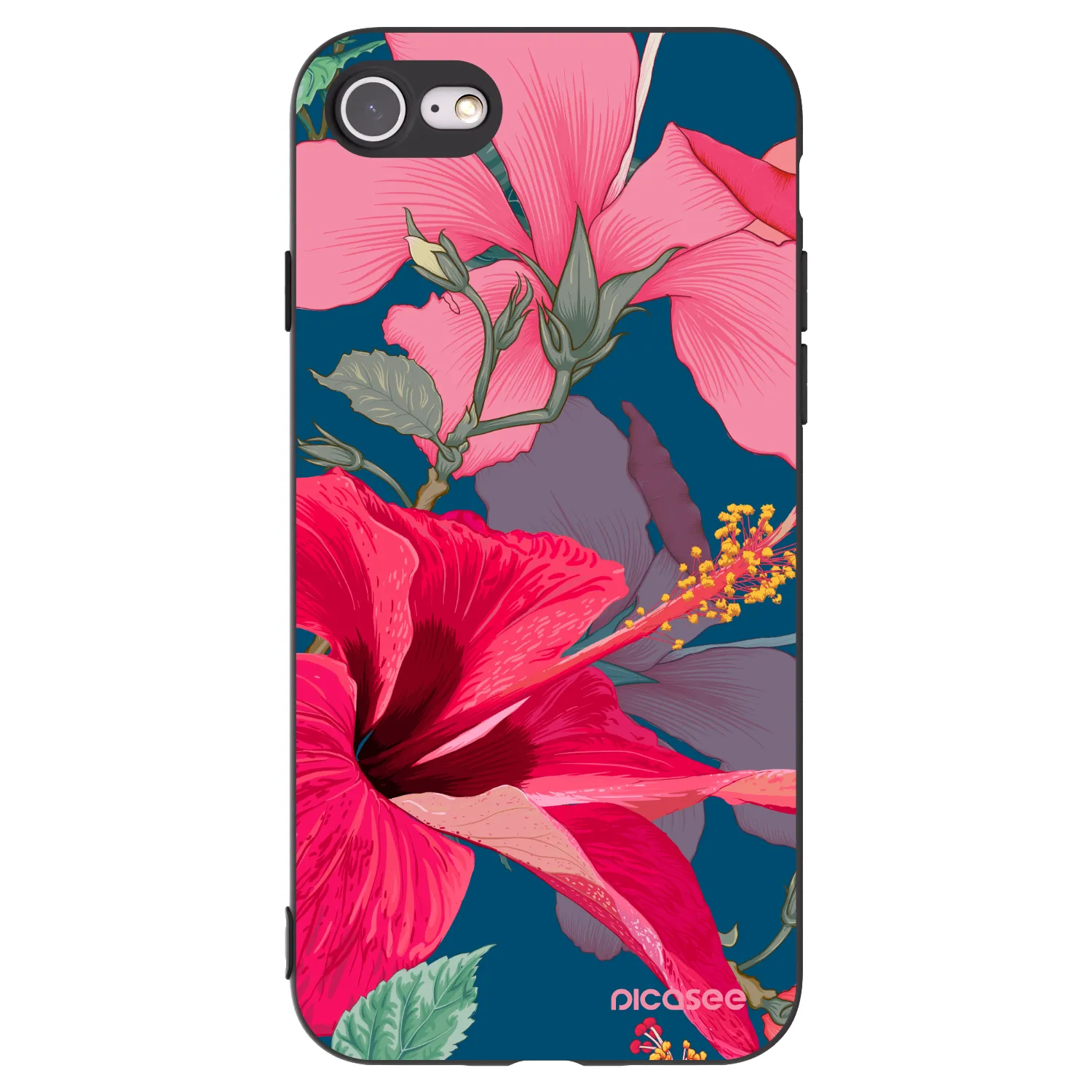 Picasee crna silikonska maskica za Apple iPhone SE 2022 - Hibiscus