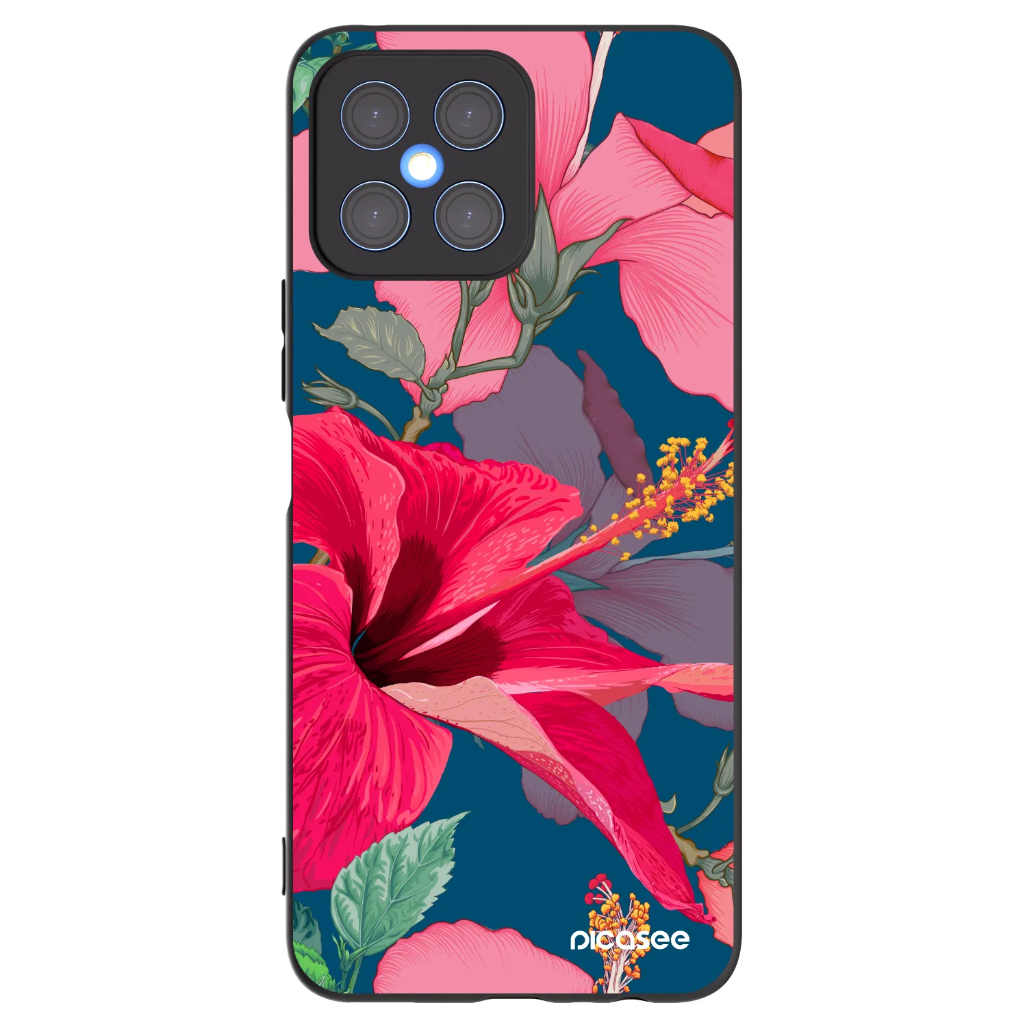 Picasee crna silikonska maskica za Honor X8 4G - Hibiscus