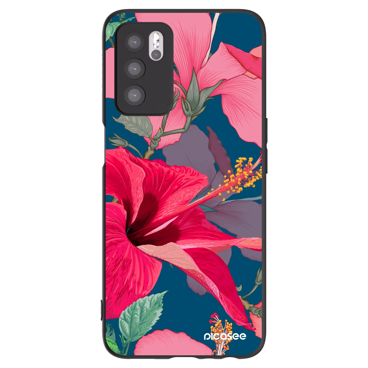 Picasee crna silikonska maskica za OPPO A16s - Hibiscus