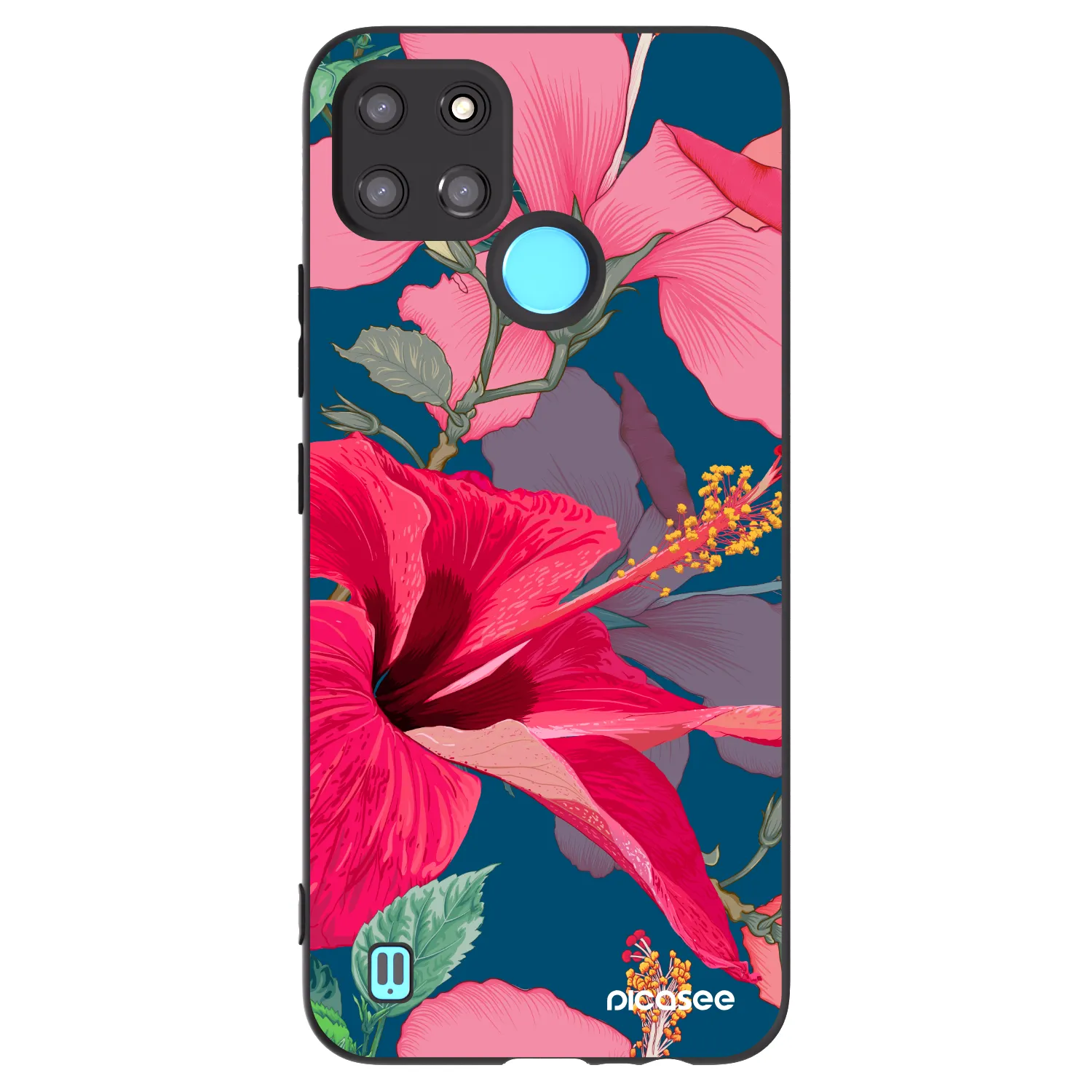 Picasee crna silikonska maskica za Realme C21Y - Hibiscus