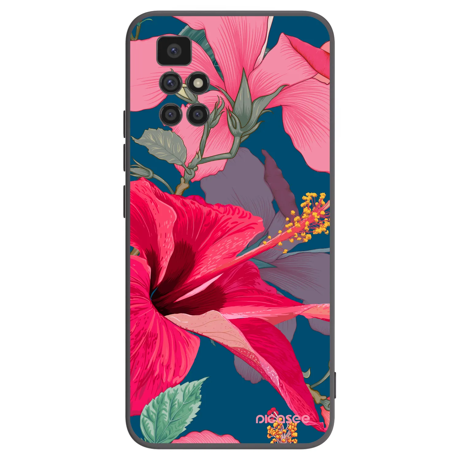 Picasee crna silikonska maskica za Xiaomi Redmi 10 (2022) - Hibiscus
