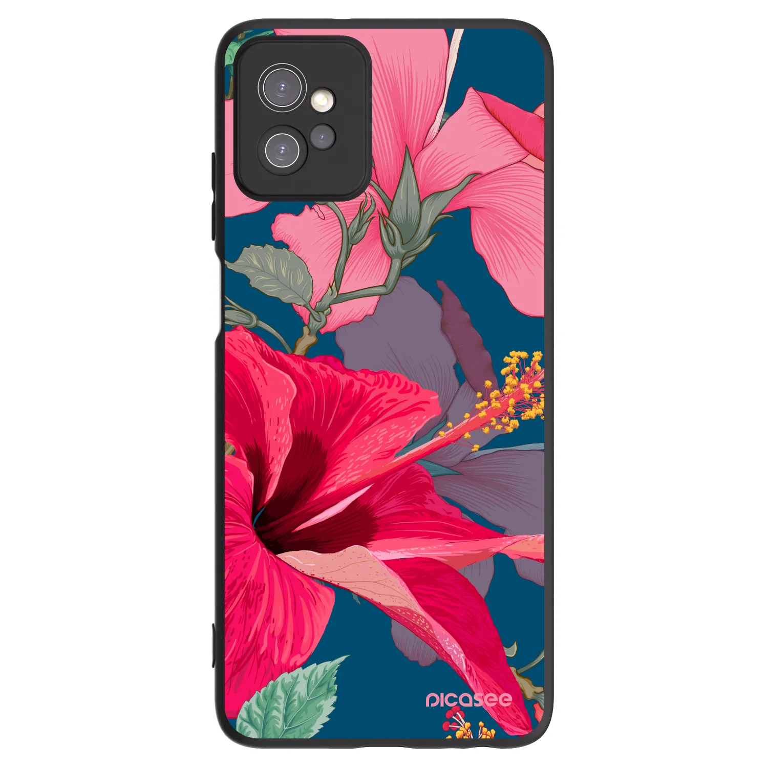 Picasee crna silikonska maskica za Motorola Moto G32 - Hibiscus