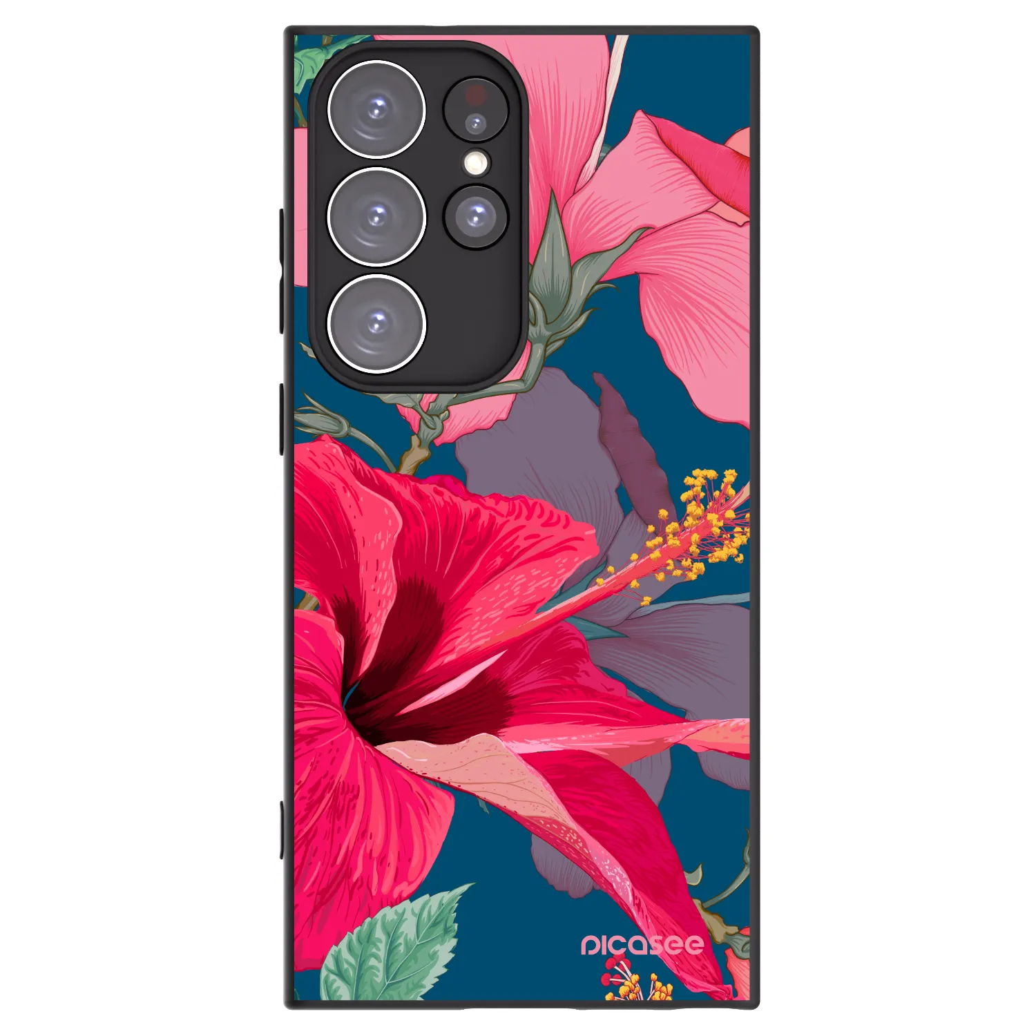 Picasee crna silikonska maskica za Samsung Galaxy S23 Ultra 5G - Hibiscus