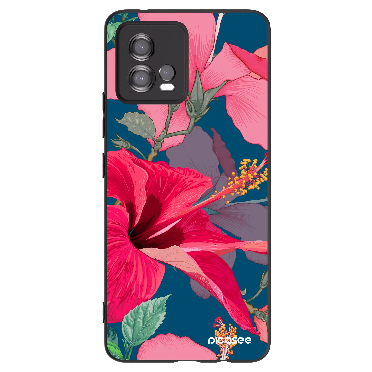 Picasee crna silikonska maskica za Motorola Moto G72 - Hibiscus