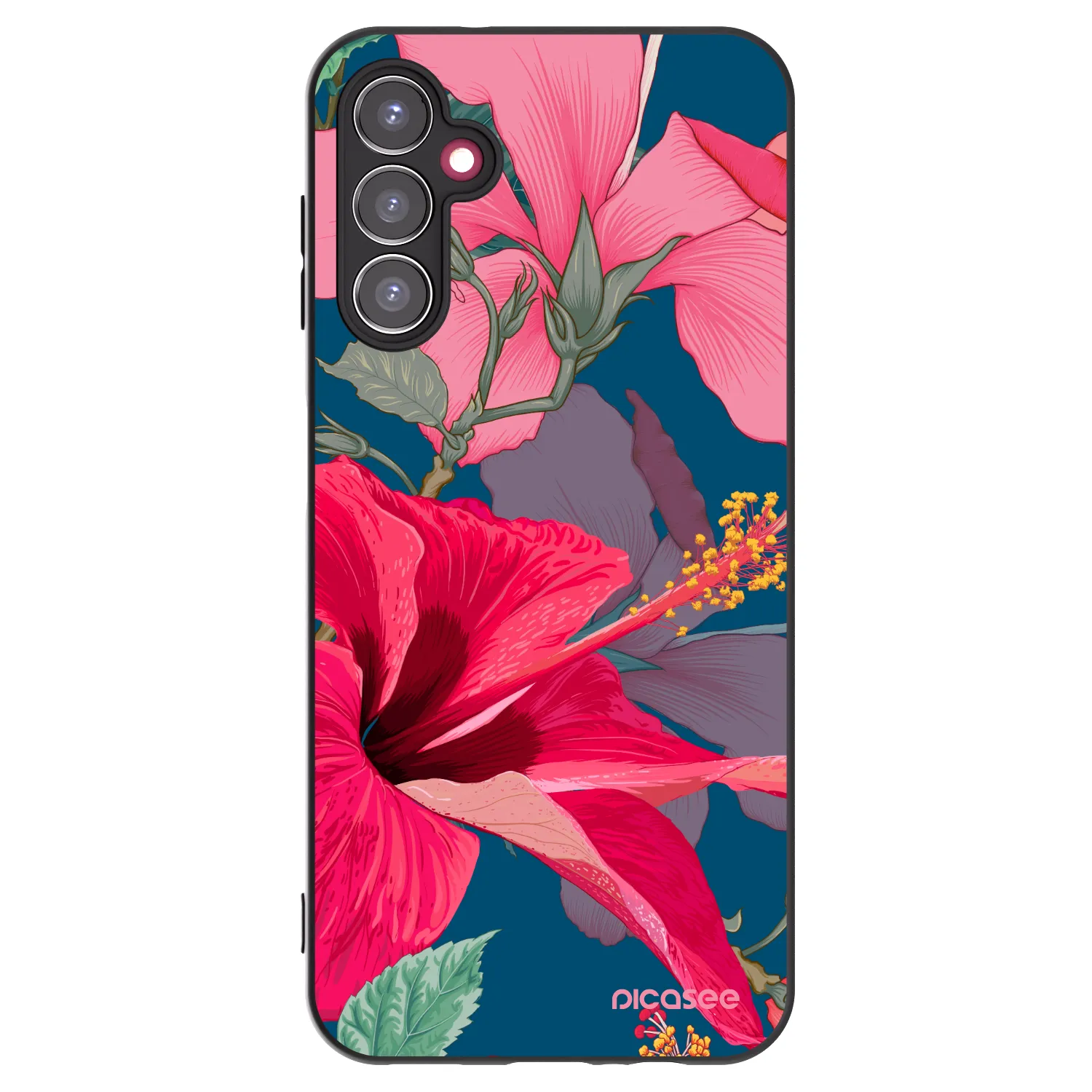 Picasee crna silikonska maskica za Samsung Galaxy A14 4G A145R - Hibiscus