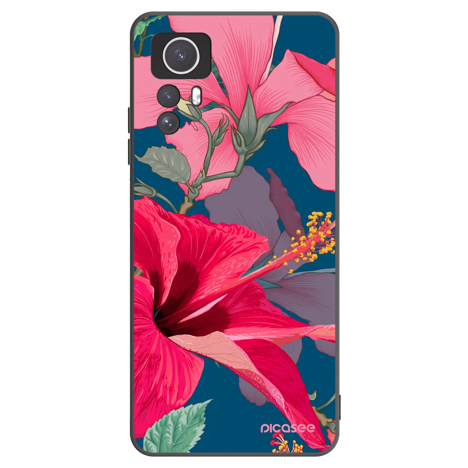 Picasee crna silikonska maskica za Xiaomi Redmi Note 12S - Hibiscus