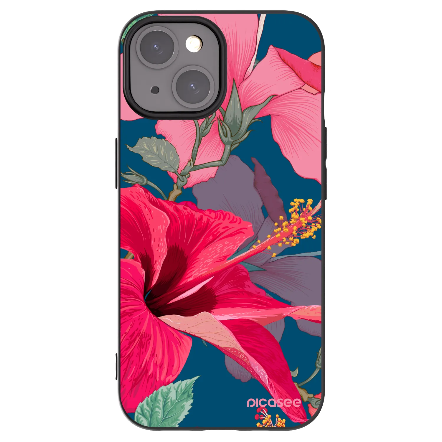 Picasee crna silikonska maskica za Apple iPhone 15 - Hibiscus