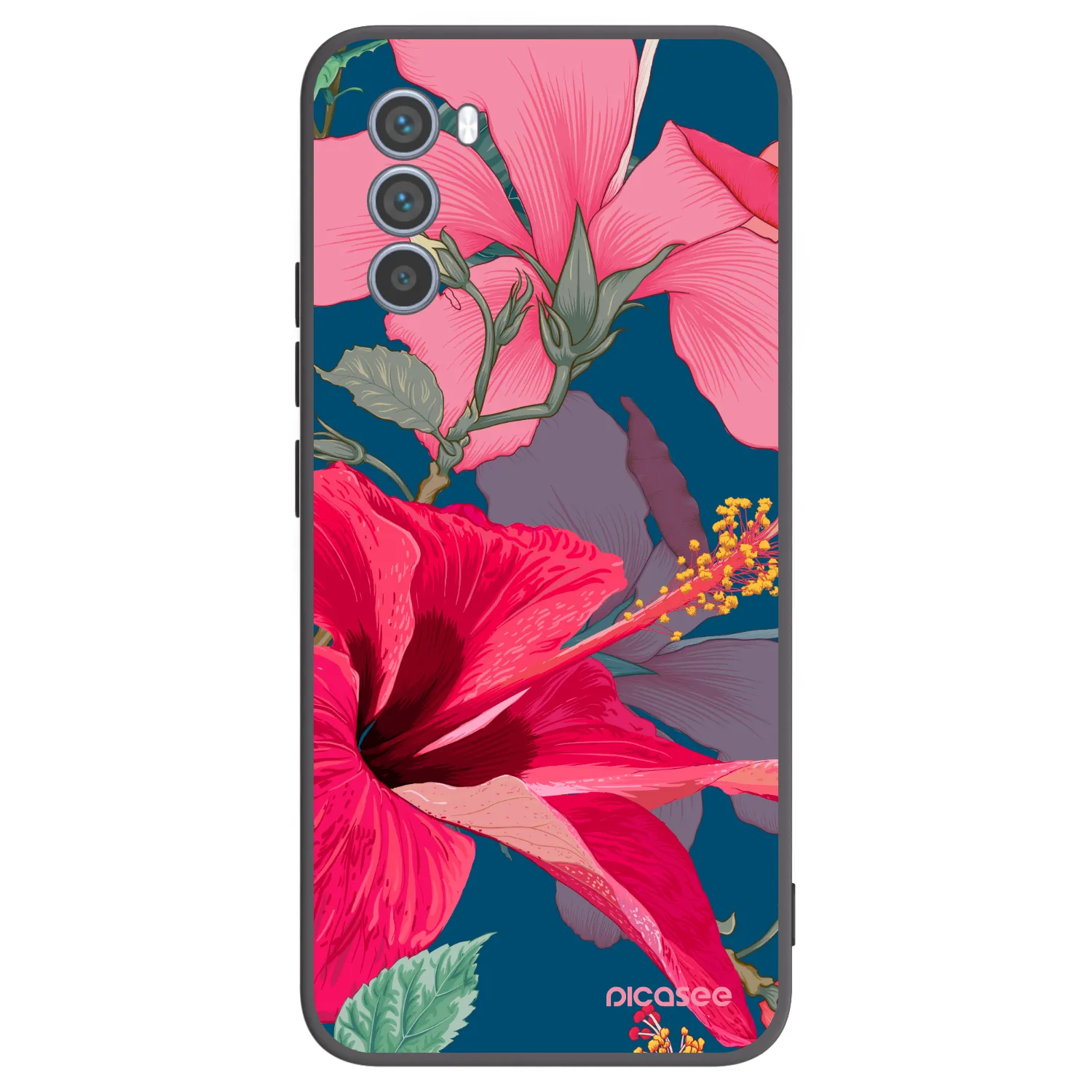 Picasee crna silikonska maskica za Motorola Moto G62 - Hibiscus