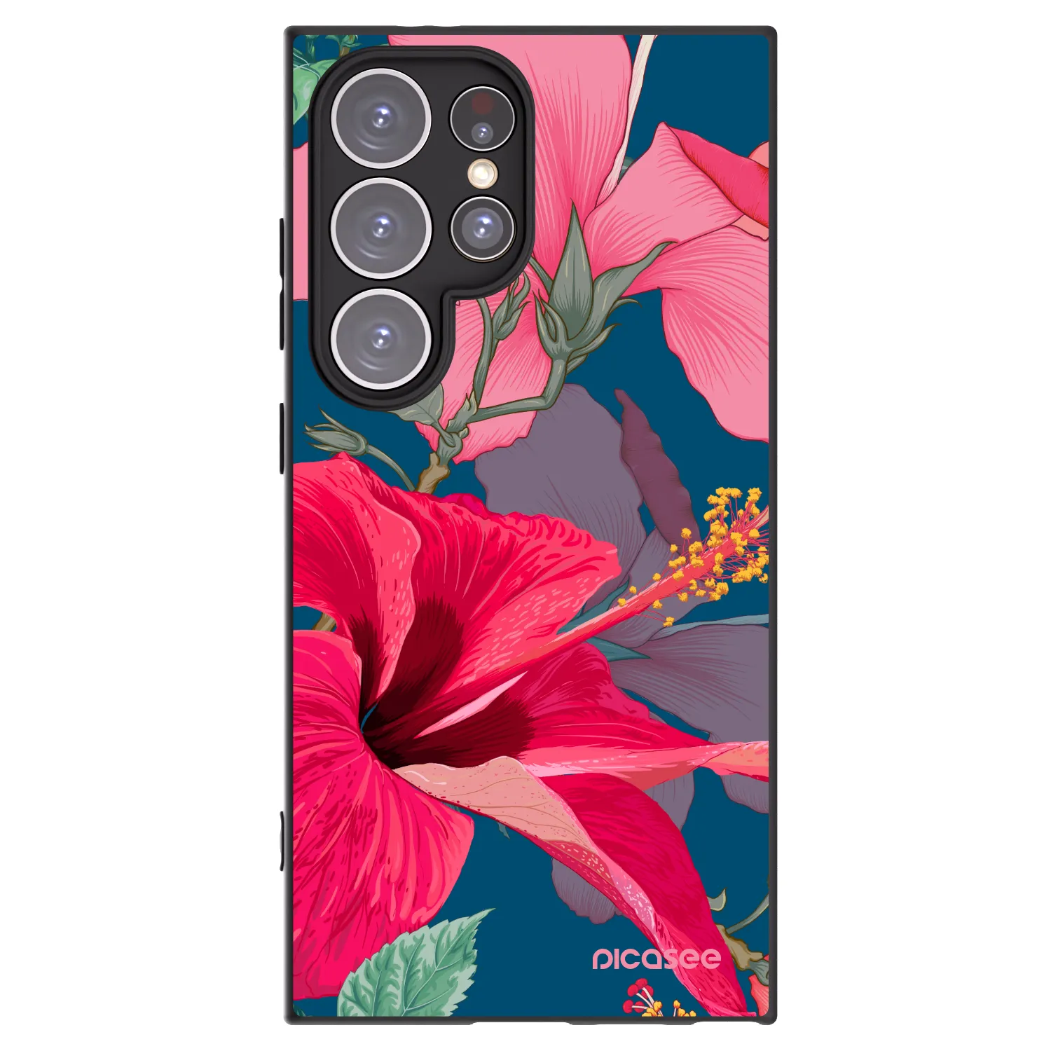 Picasee crna silikonska maskica za Samsung Galaxy S24 Ultra S928B 5G - Hibiscus