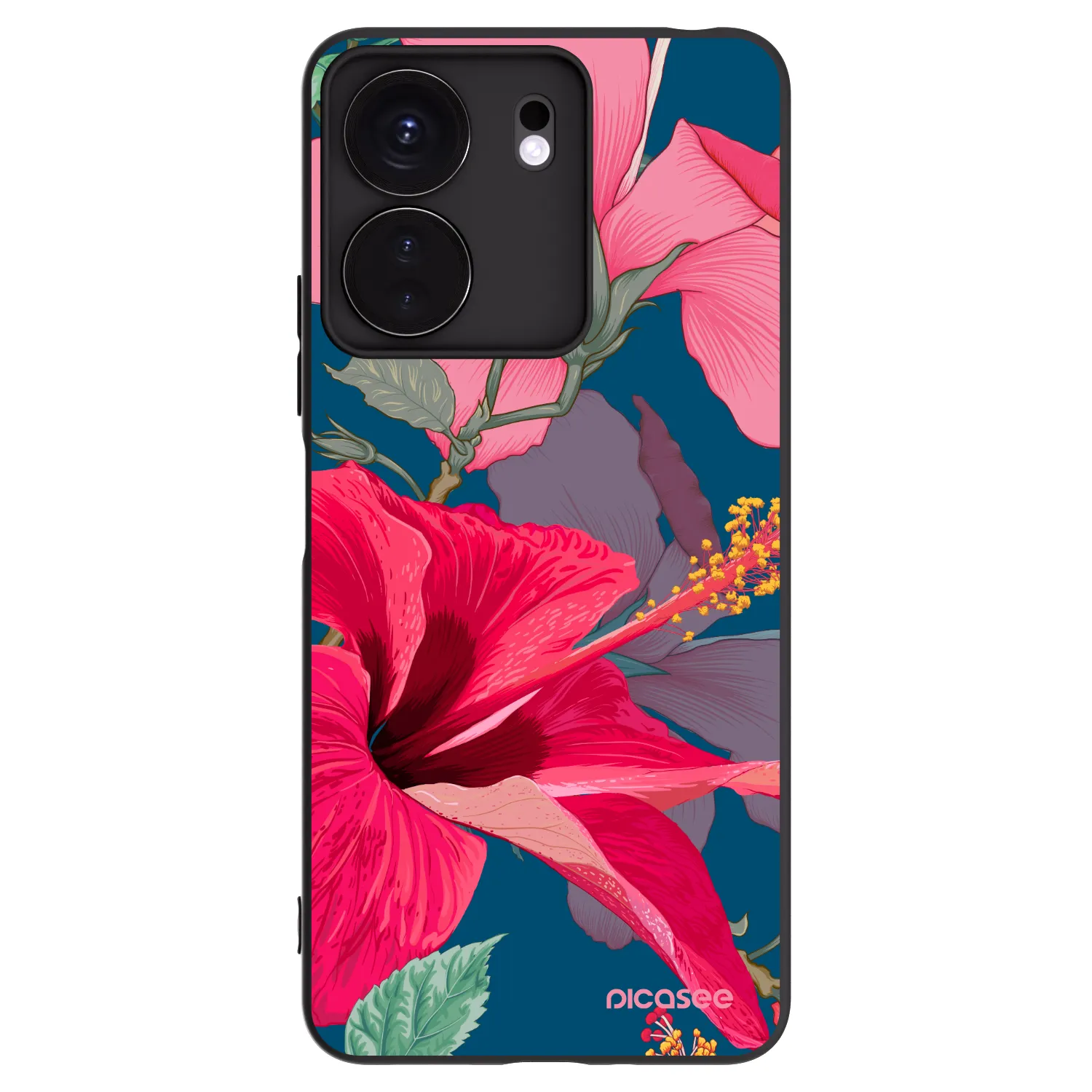 Picasee crna silikonska maskica za Xiaomi Redmi 13C 4G - Hibiscus