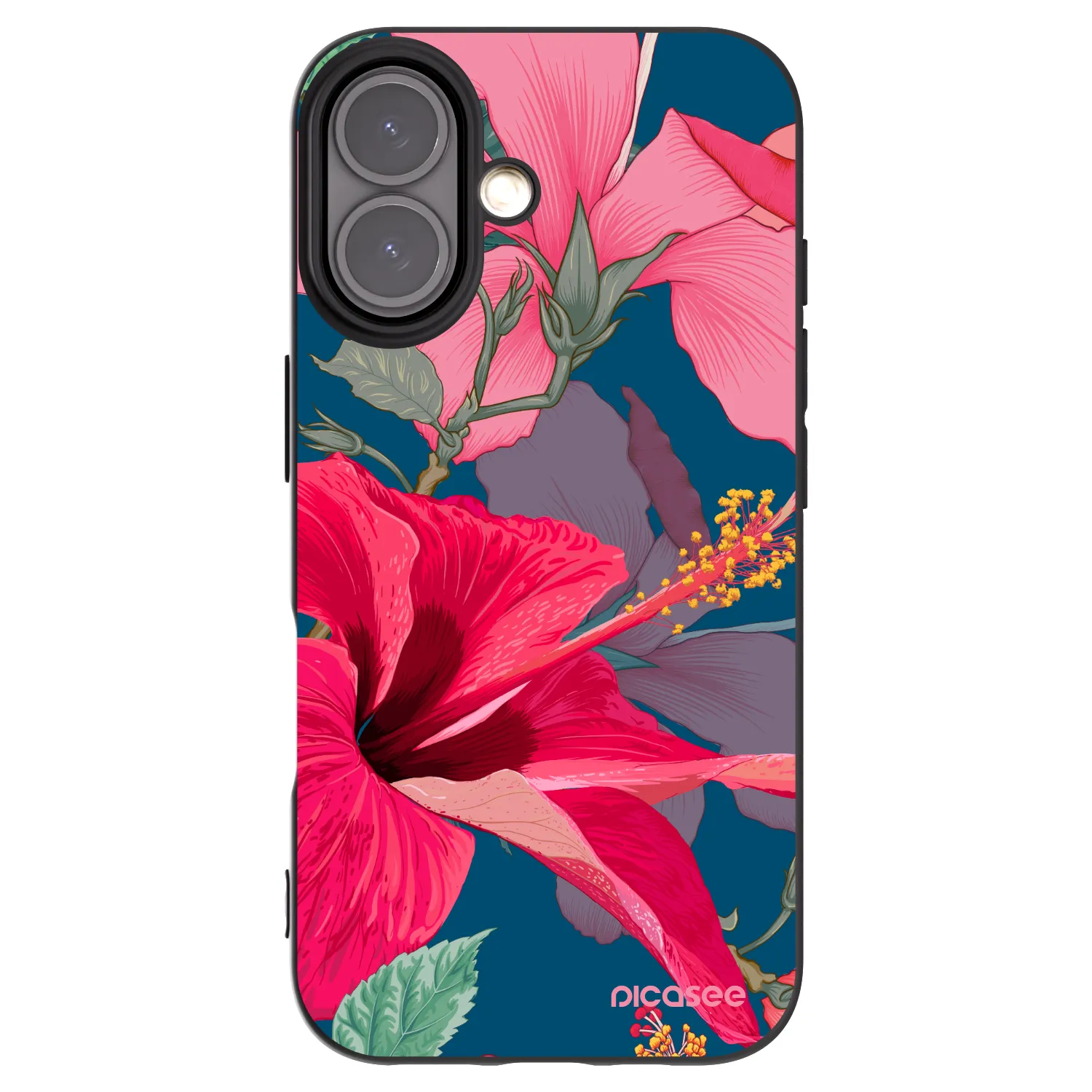 Picasee crna silikonska maskica za Apple iPhone 16 - Hibiscus