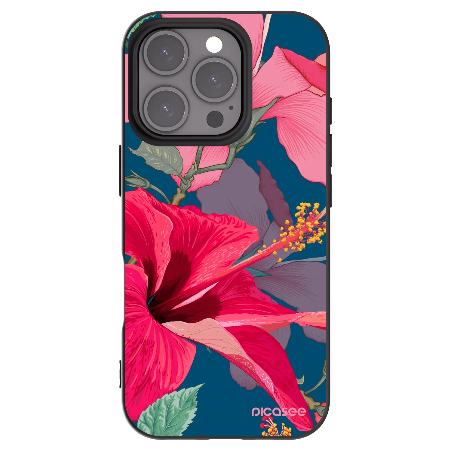 Picasee crna silikonska maskica za Apple iPhone 16 Pro - Hibiscus