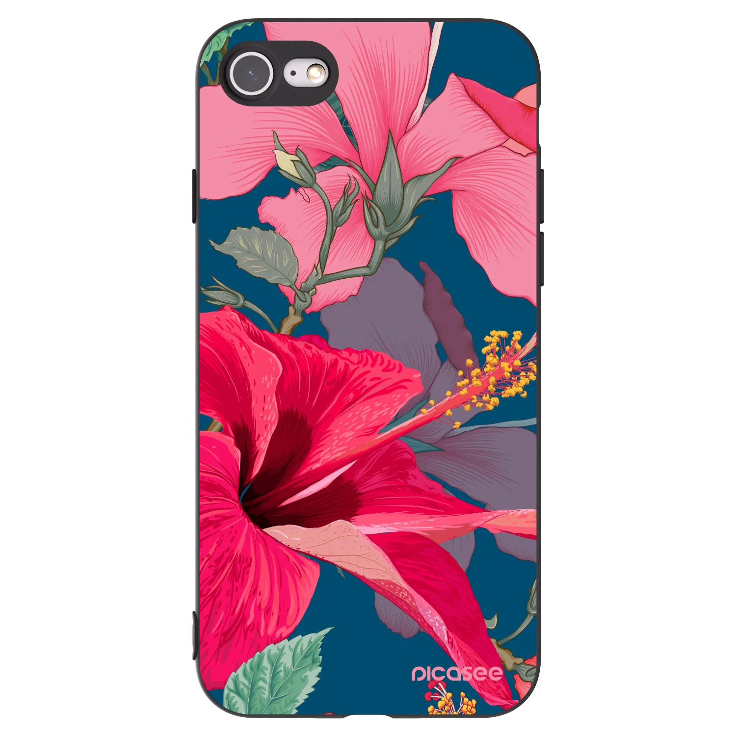 Picasee crna silikonska maskica za Apple iPhone 8 - Hibiscus