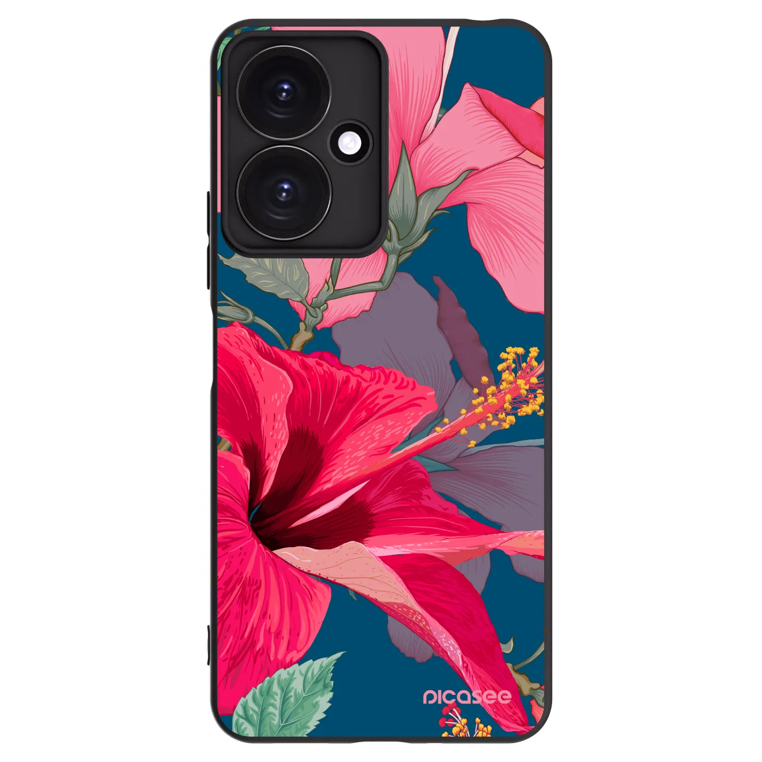 Picasee crna silikonska maskica za Xiaomi Redmi 13C 5G - Hibiscus
