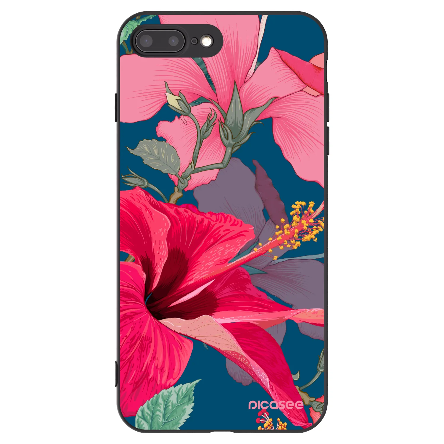 Picasee crna silikonska maskica za Apple iPhone 8 Plus - Hibiscus
