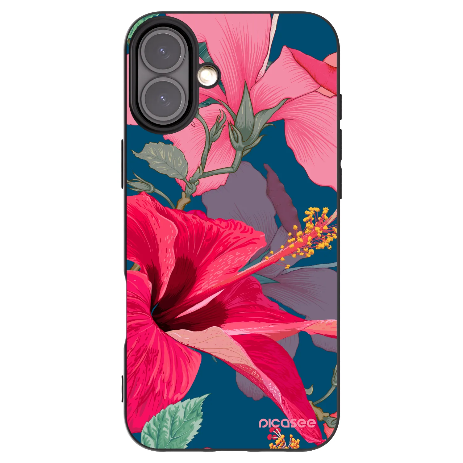 Picasee crna silikonska maskica za Apple iPhone 16 Plus - Hibiscus