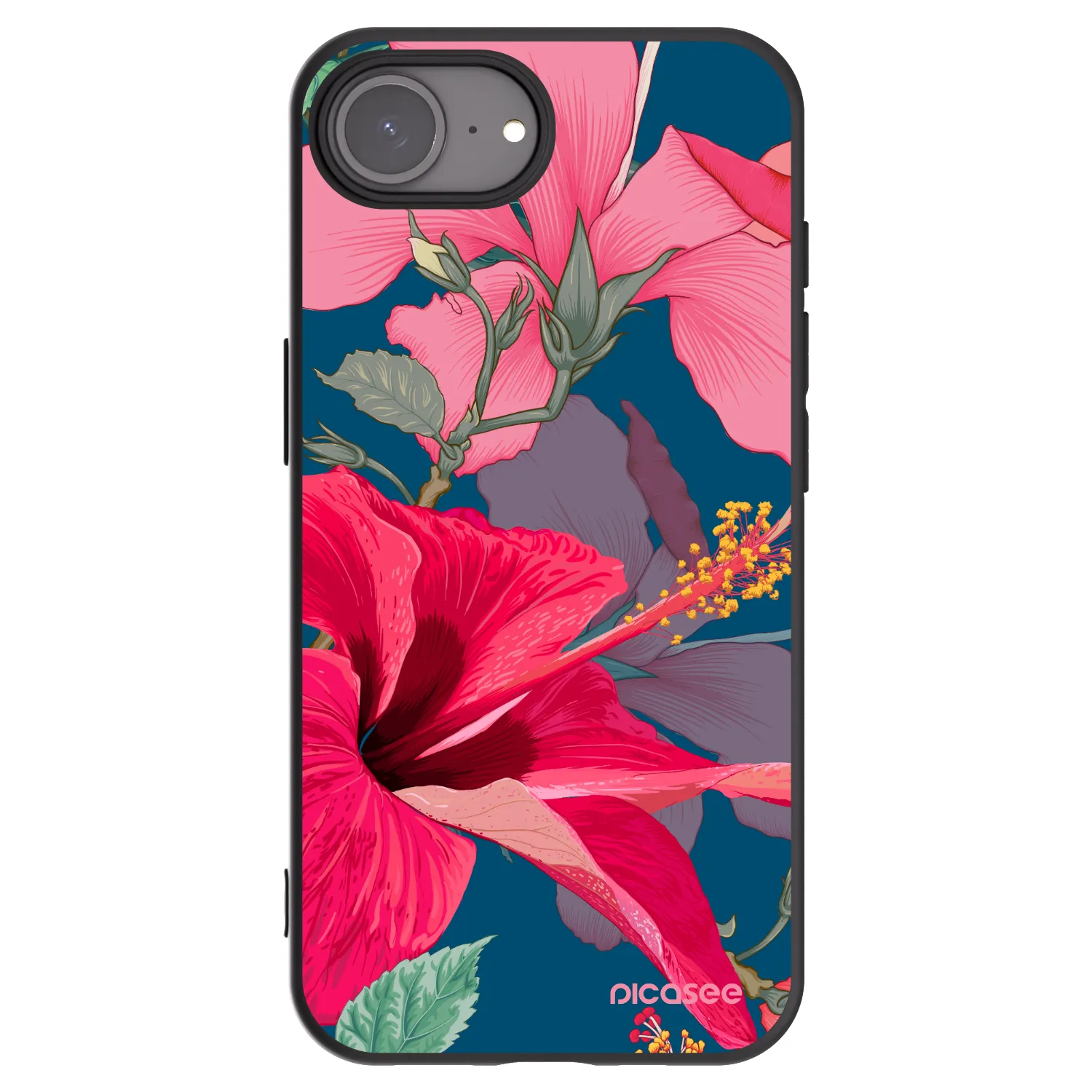 Picasee crna silikonska maskica za Apple iPhone 16e - Hibiscus