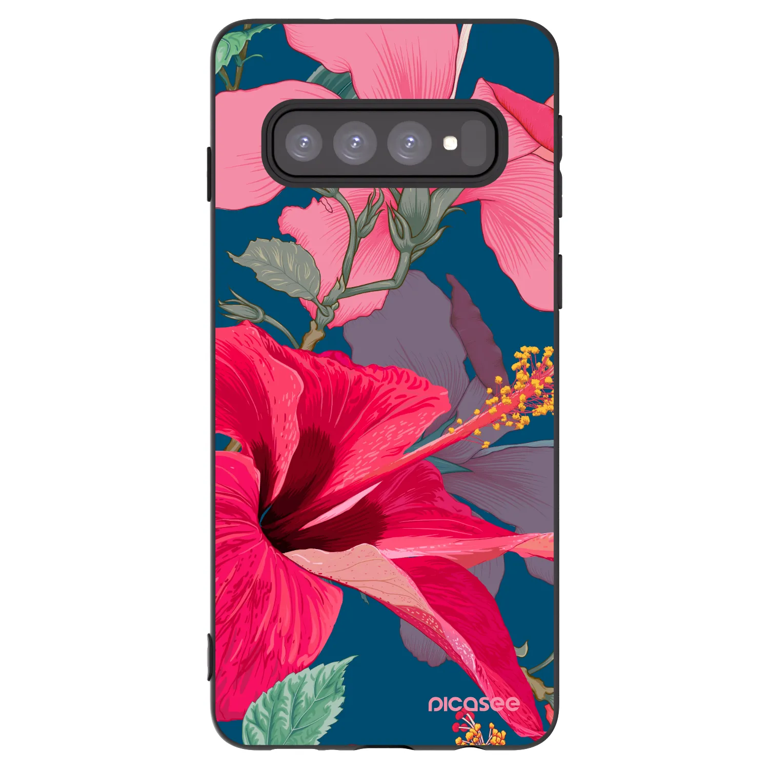 Picasee crna silikonska maskica za Samsung Galaxy S10 G973 - Hibiscus