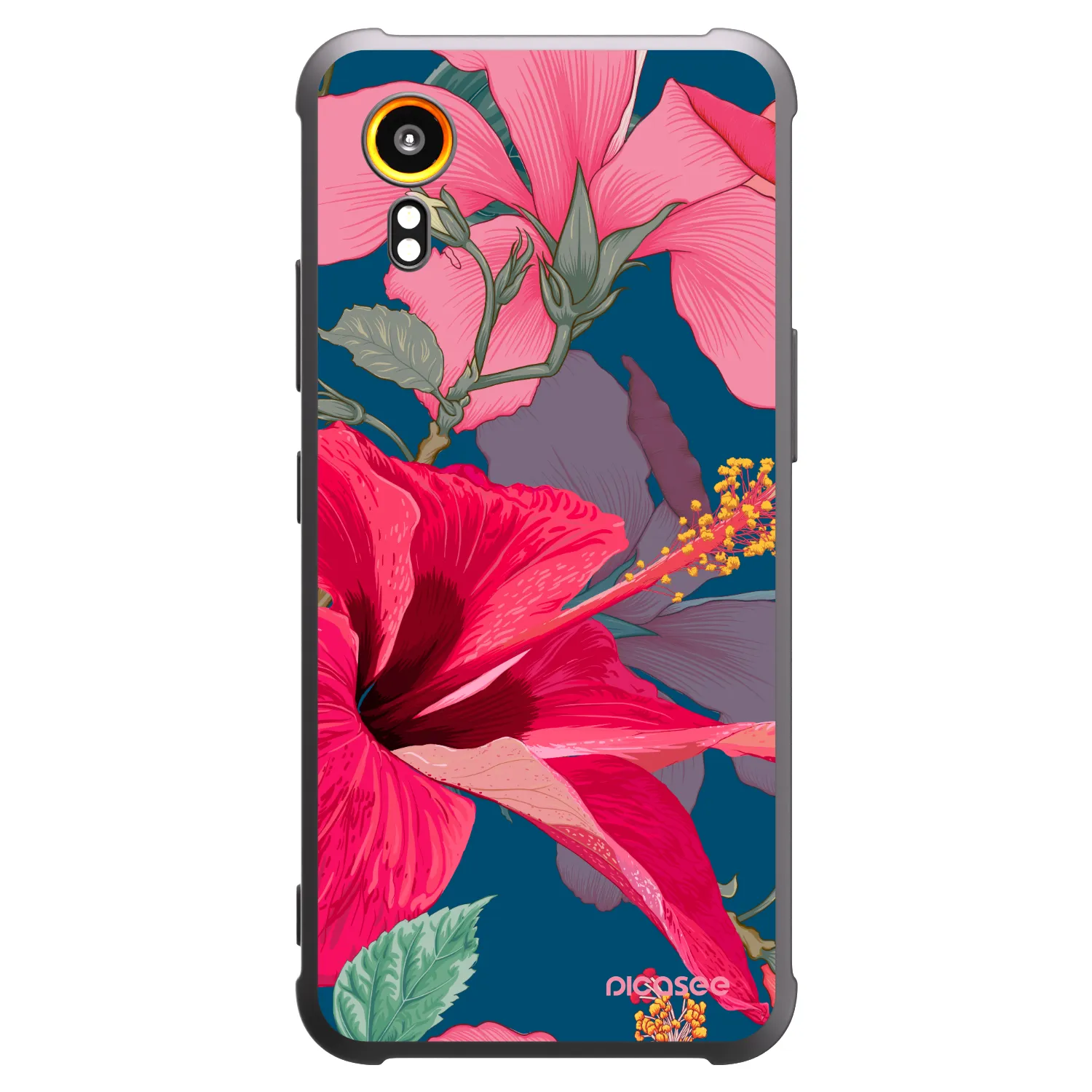 Picasee crna silikonska maskica za Samsung Galaxy Xcover 7 - Hibiscus