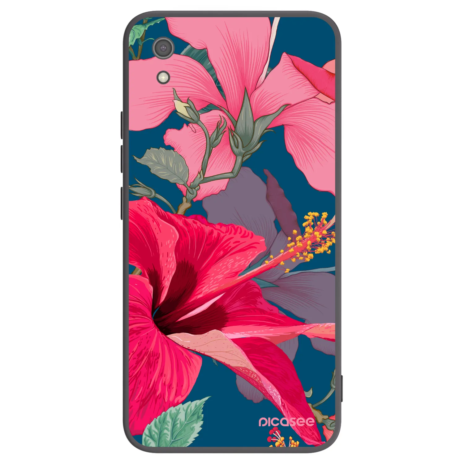 Picasee crna silikonska maskica za Xiaomi Redmi 7A - Hibiscus
