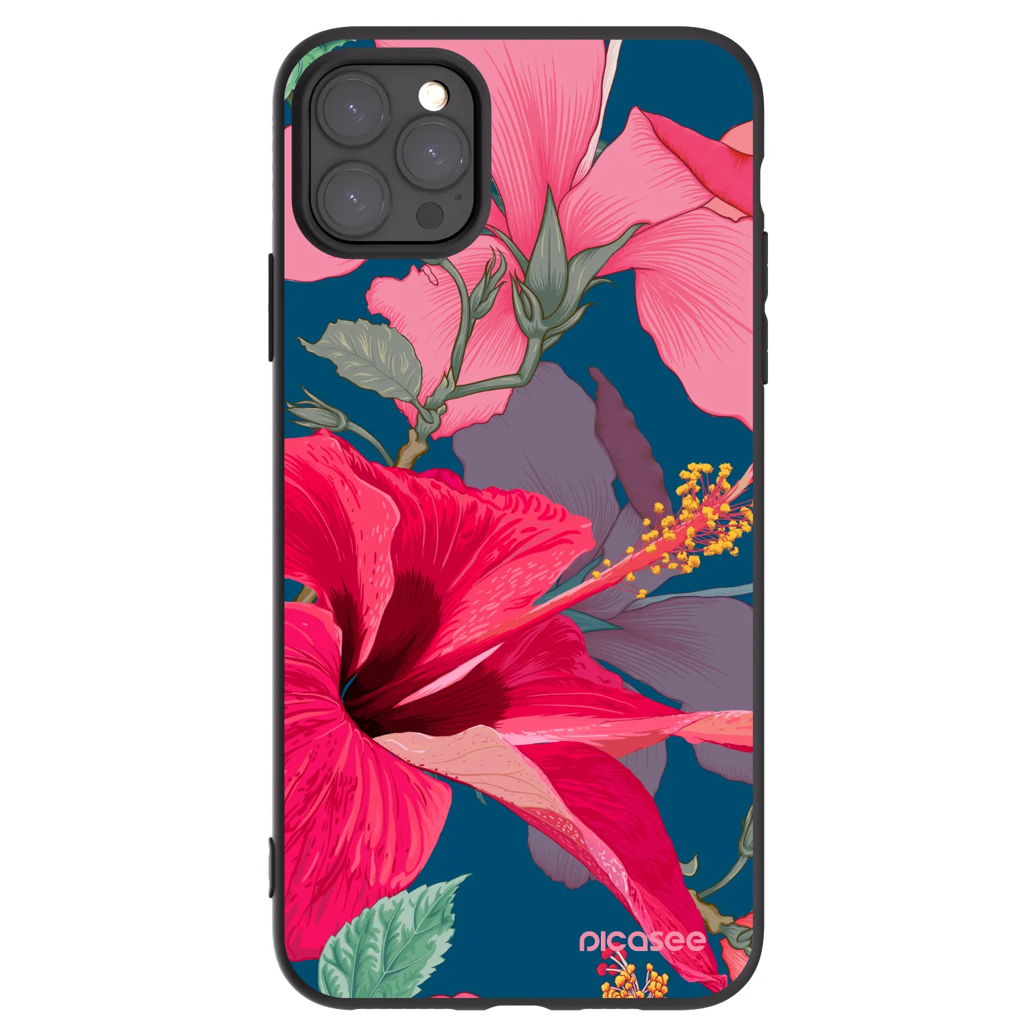 Picasee crna silikonska maskica za Apple iPhone 11 Pro Max - Hibiscus