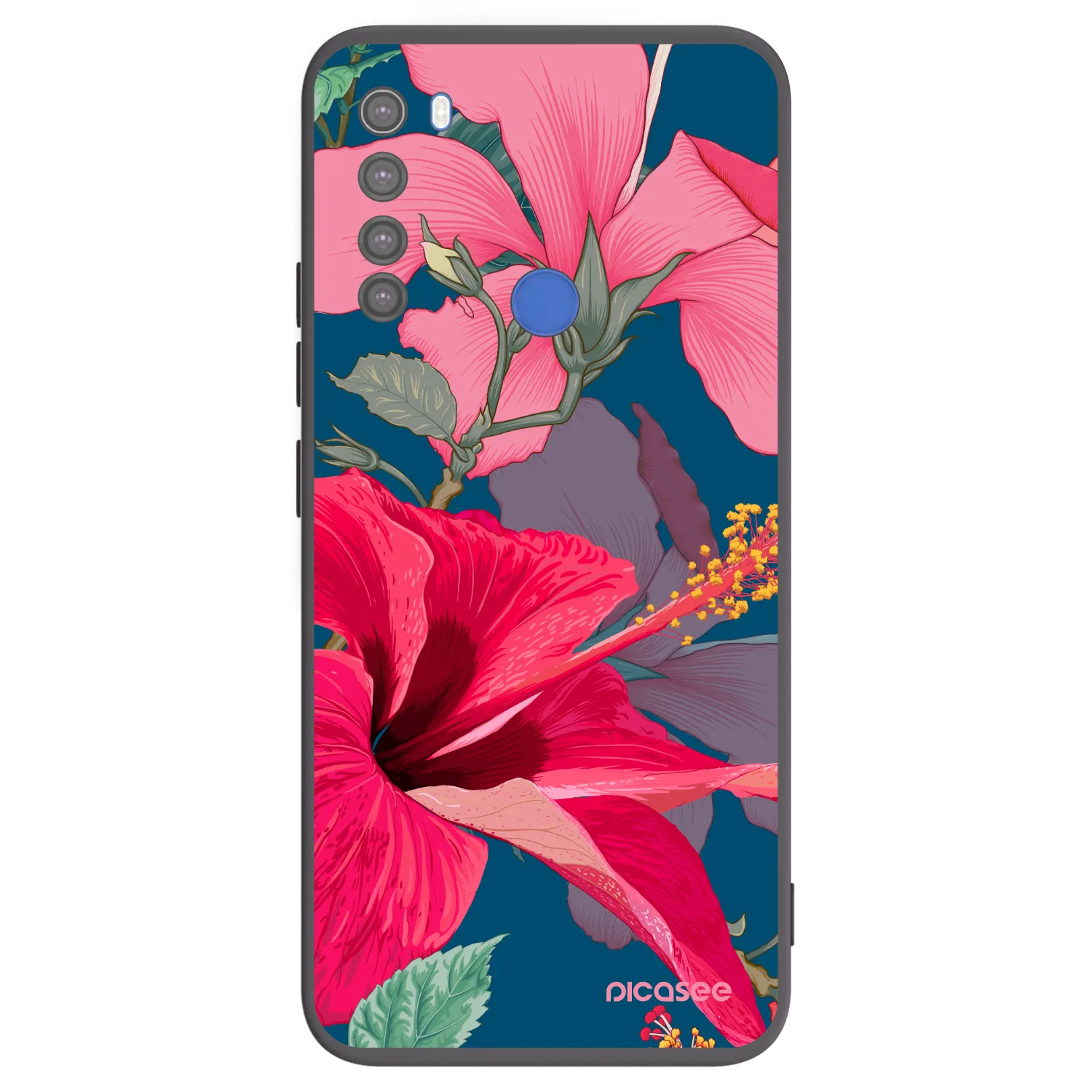 Picasee crna silikonska maskica za Xiaomi Redmi Note 8T - Hibiscus