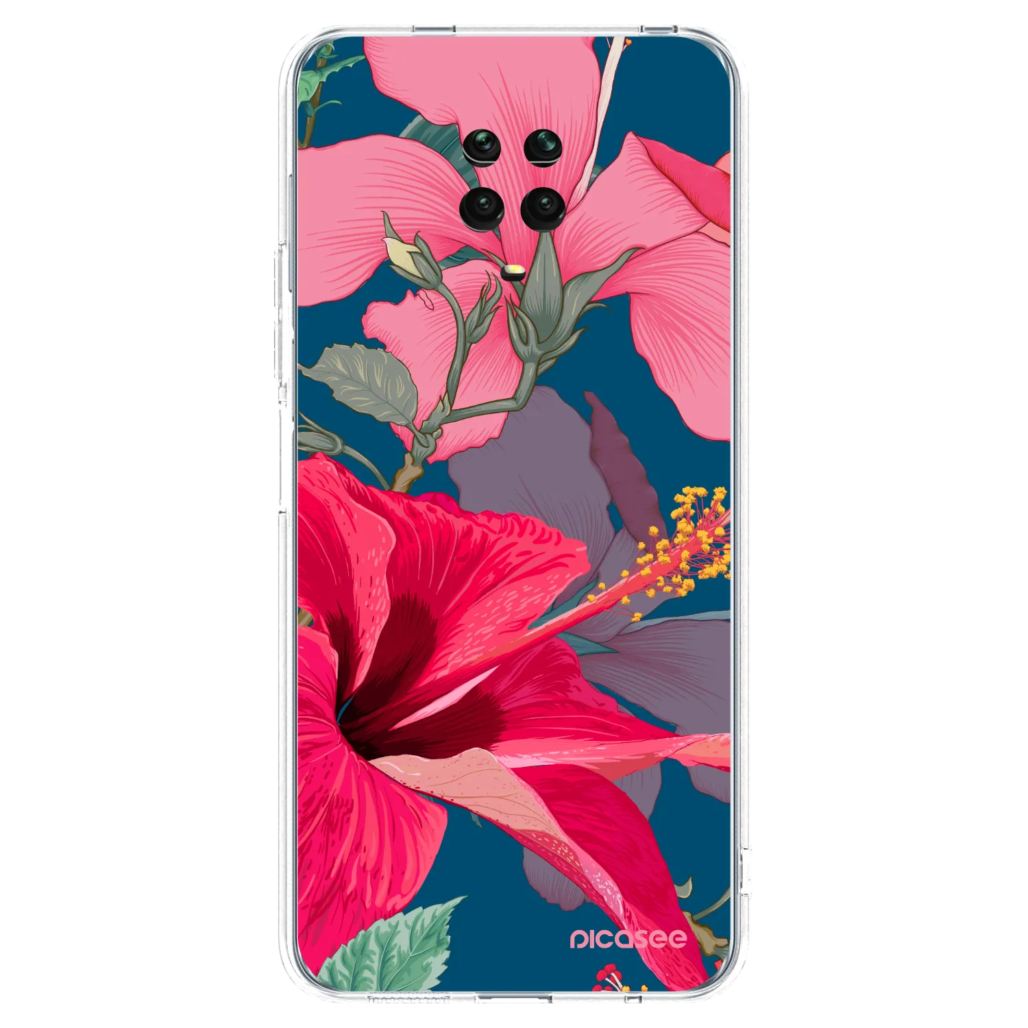 Picasee silikonska prozirna maskica za Xiaomi Redmi Note 9 Pro - Hibiscus