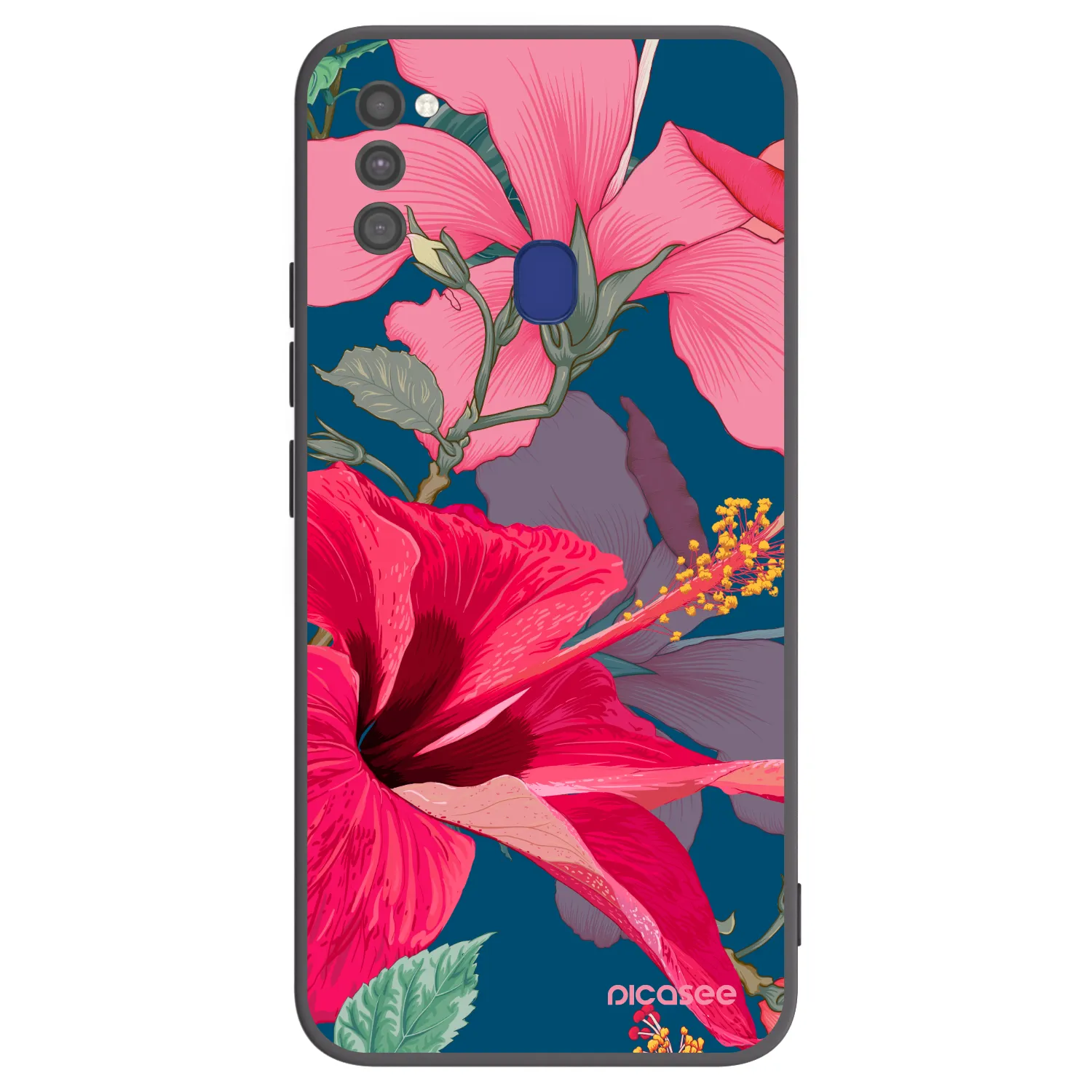 Picasee crna silikonska maskica za Samsung Galaxy M21 M215F - Hibiscus
