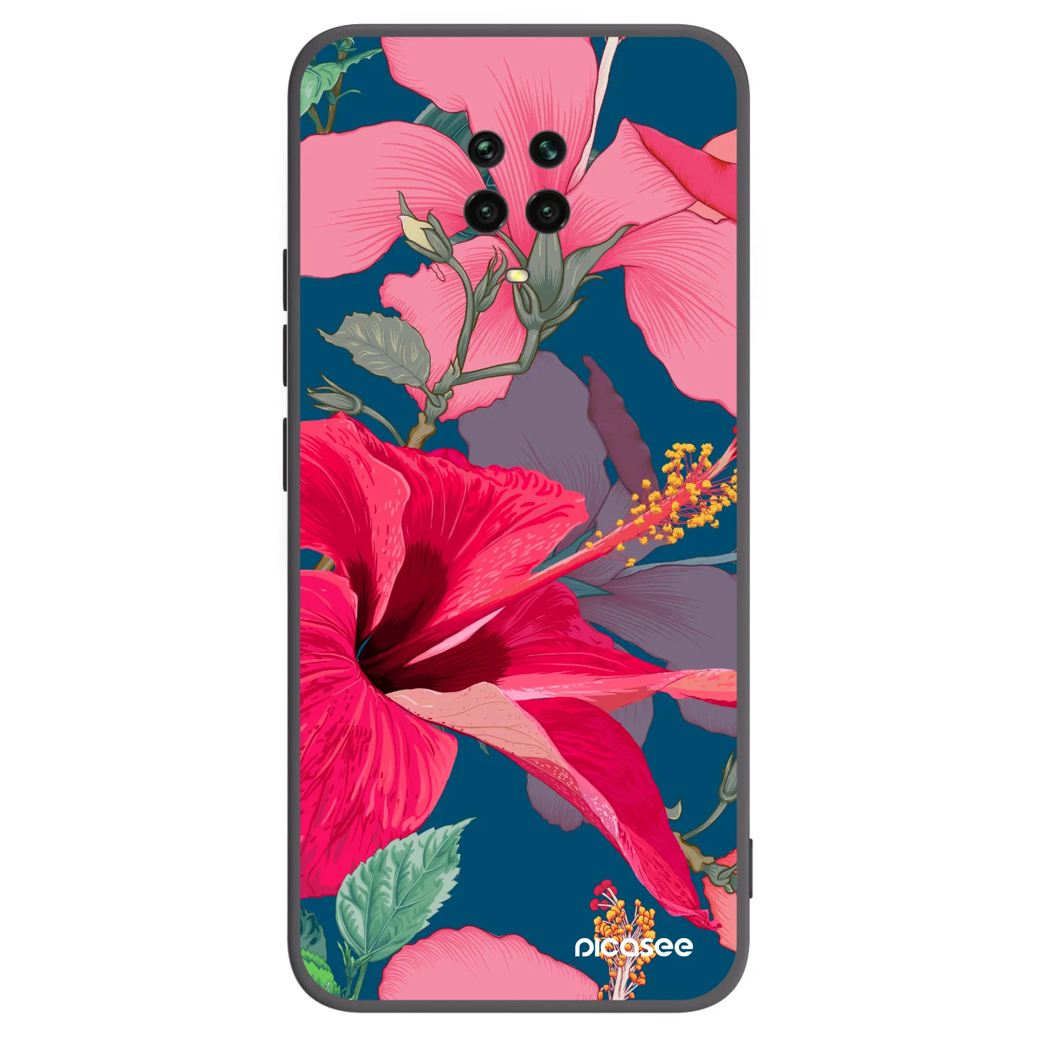 Picasee crna silikonska maskica za Xiaomi Redmi Note 9S - Hibiscus