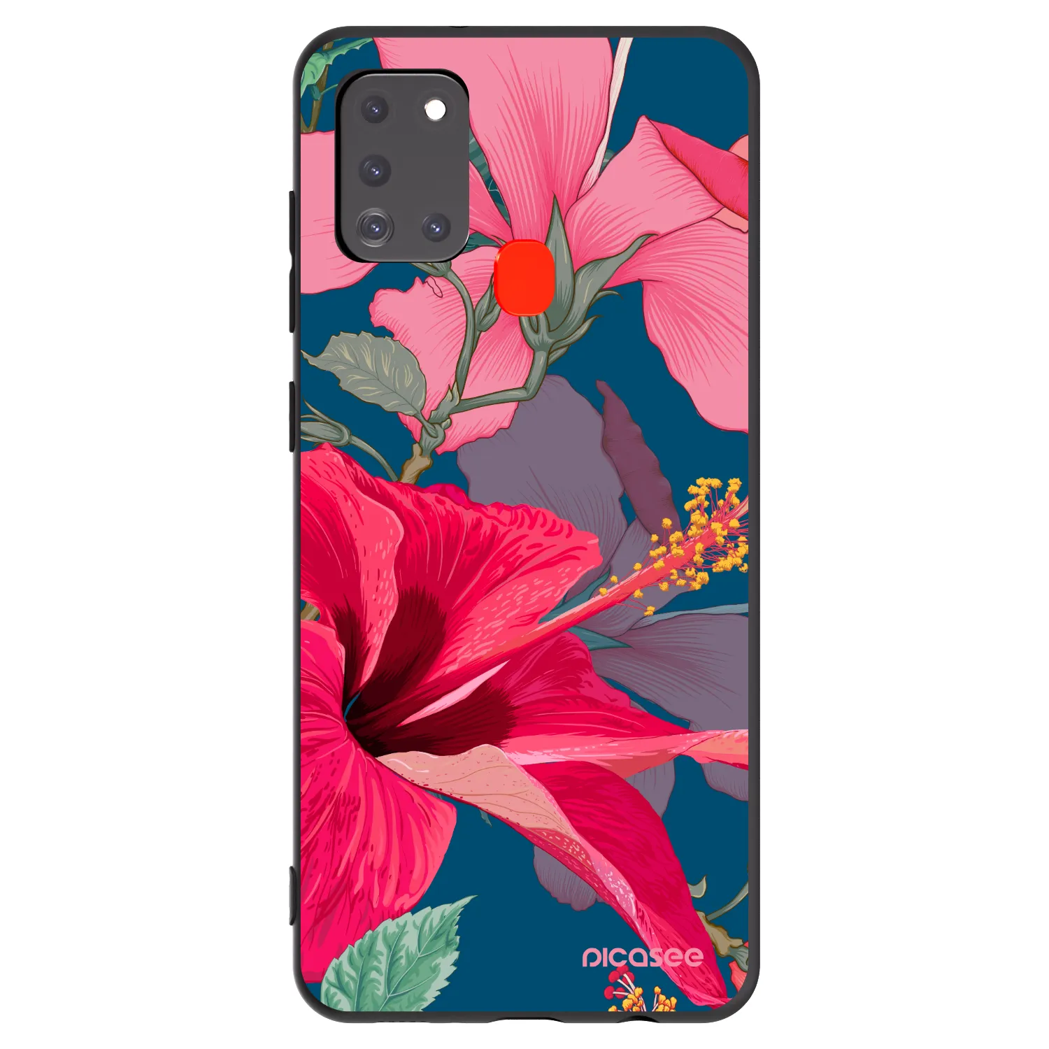 Picasee crna silikonska maskica za Samsung Galaxy A21s - Hibiscus