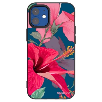 Picasee crna silikonska maskica za Apple iPhone 12 mini - Hibiscus