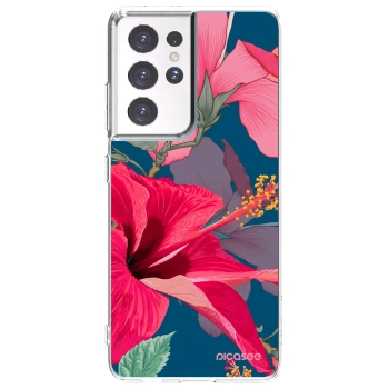 Picasee silikonska prozirna maskica za Samsung Galaxy S21 Ultra 5G G998B - Hibiscus