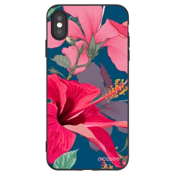 Picasee crna silikonska maskica za Apple iPhone XS Max - Hibiscus