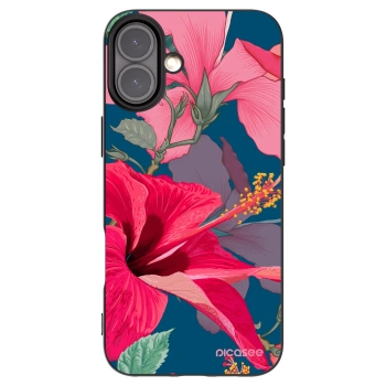 Picasee crna silikonska maskica za Apple iPhone 16 Plus - Hibiscus