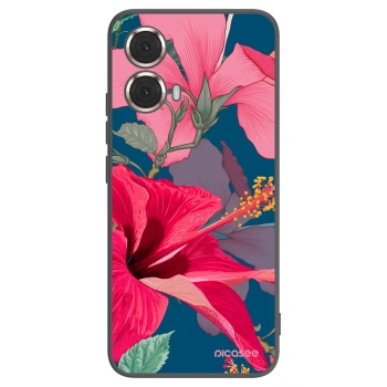 Picasee crna silikonska maskica za Motorola Moto G85 - Hibiscus