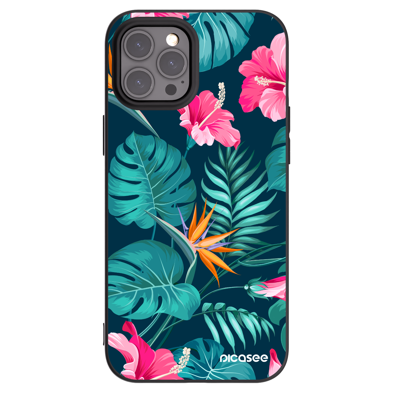 Picasee crna silikonska maskica za Apple iPhone 12 Pro Max - Pink Monstera
