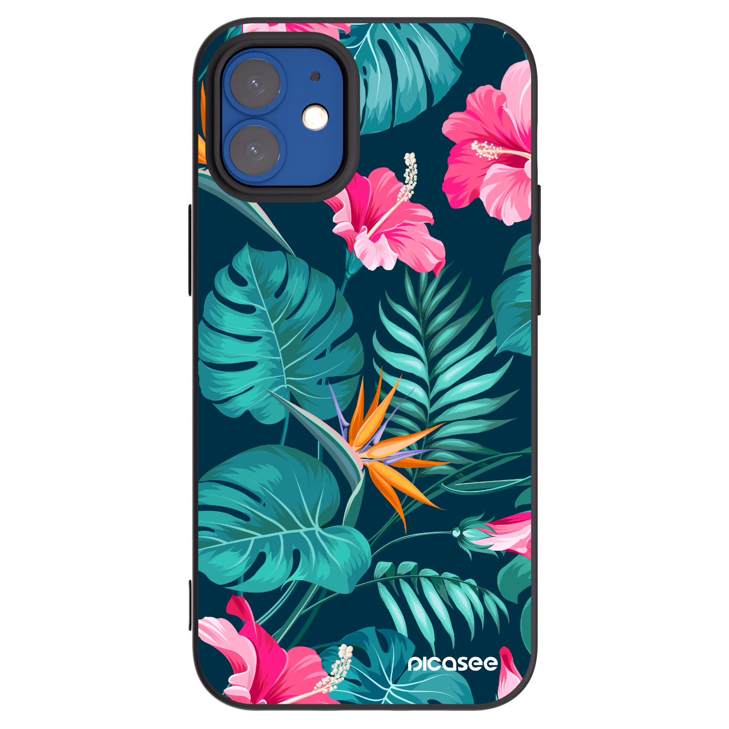 Picasee crna silikonska maskica za Apple iPhone 12 mini - Pink Monstera