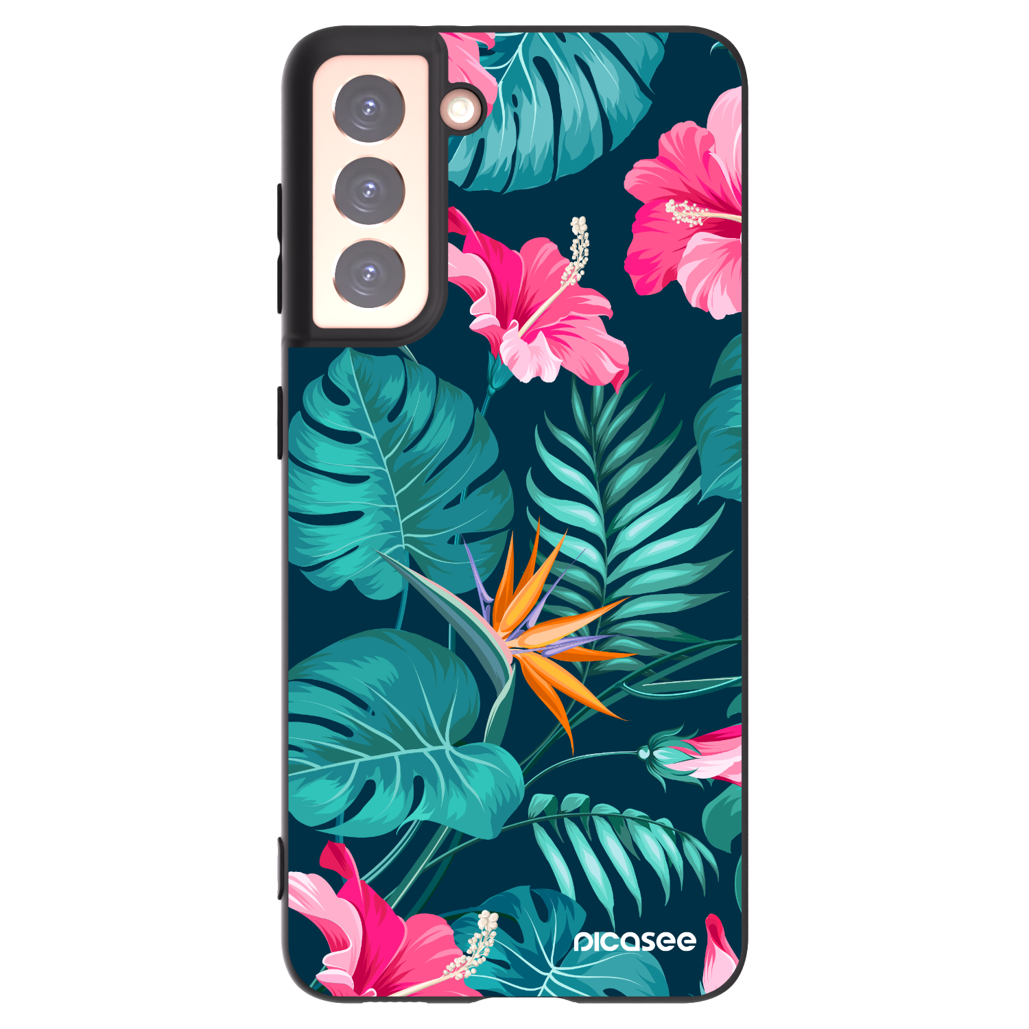 Picasee crna silikonska maskica za Samsung Galaxy S21 5G G991B - Pink Monstera