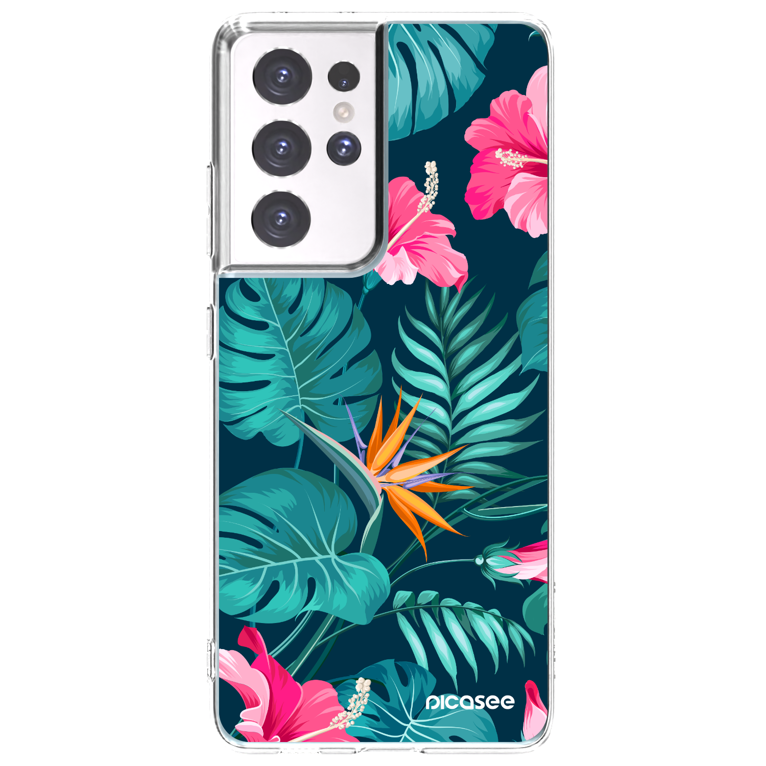 Picasee silikonska prozirna maskica za Samsung Galaxy S21 Ultra 5G G998B - Pink Monstera
