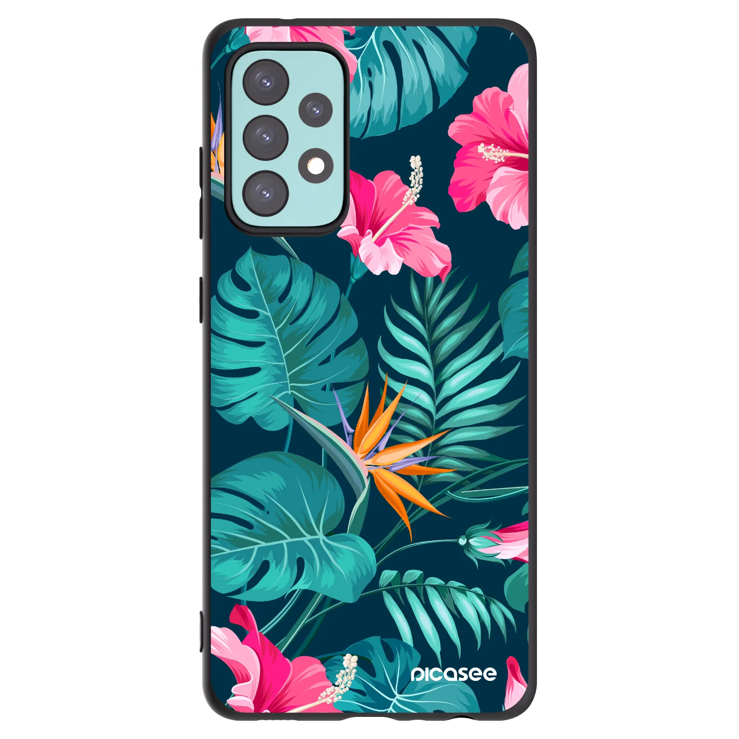 Picasee crna silikonska maskica za Samsung Galaxy A72 A725F - Pink Monstera