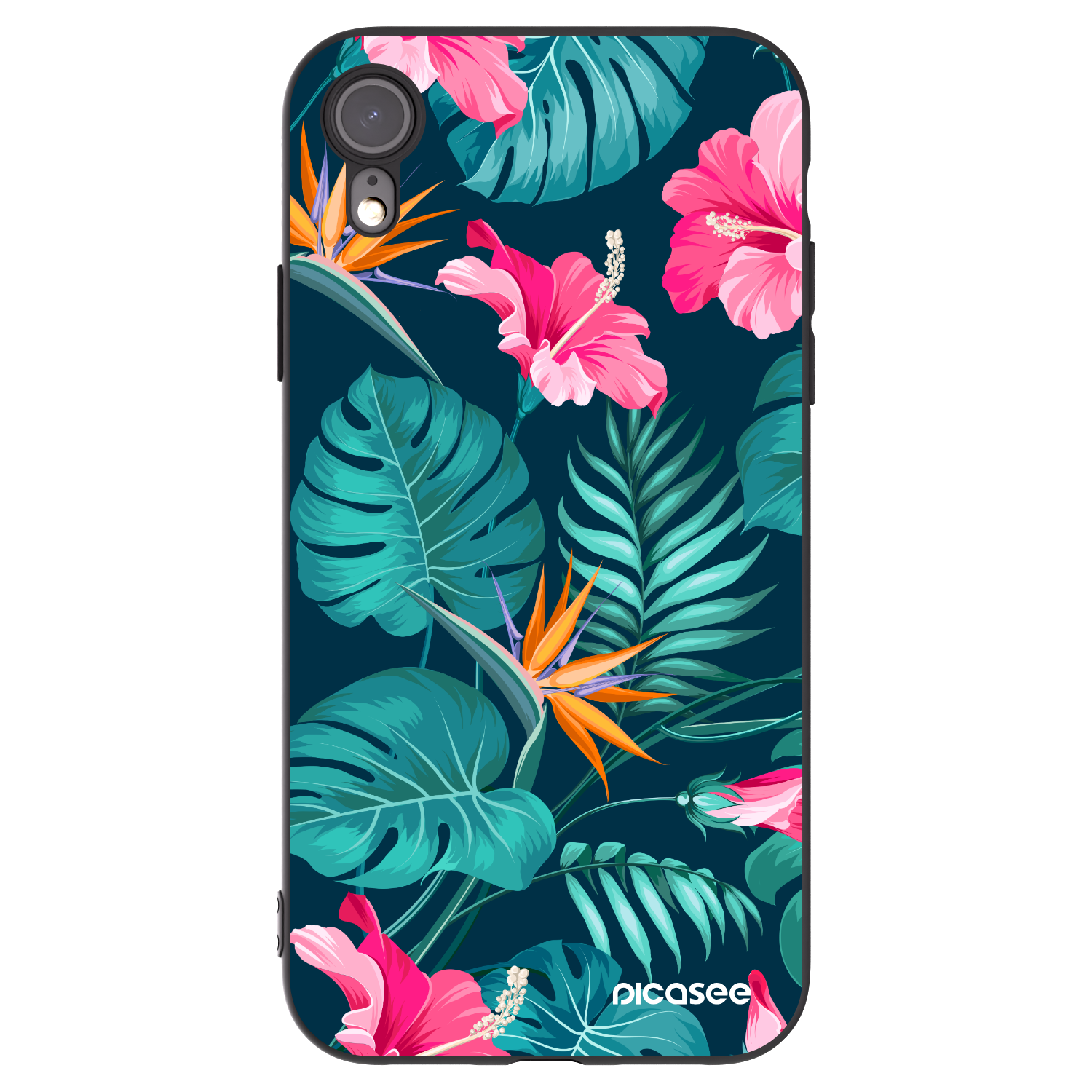 Picasee crna silikonska maskica za Apple iPhone XR - Pink Monstera