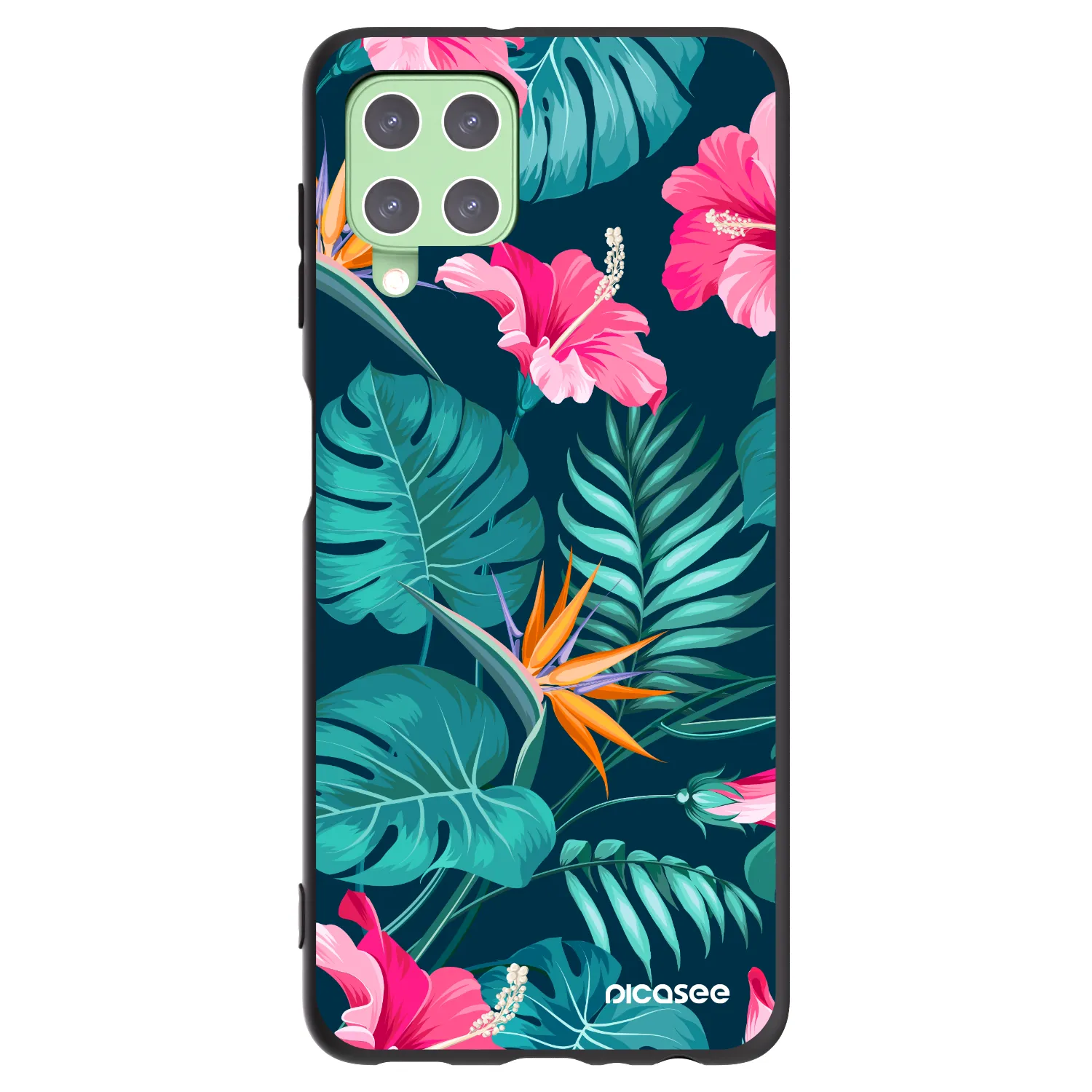 Picasee crna silikonska maskica za Samsung Galaxy A22 A225F 4G - Pink Monstera
