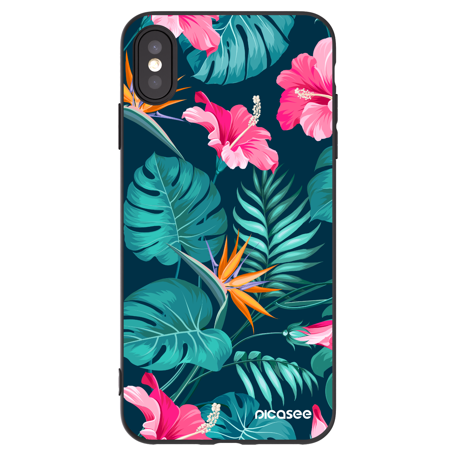 Picasee crna silikonska maskica za Apple iPhone XS Max - Pink Monstera