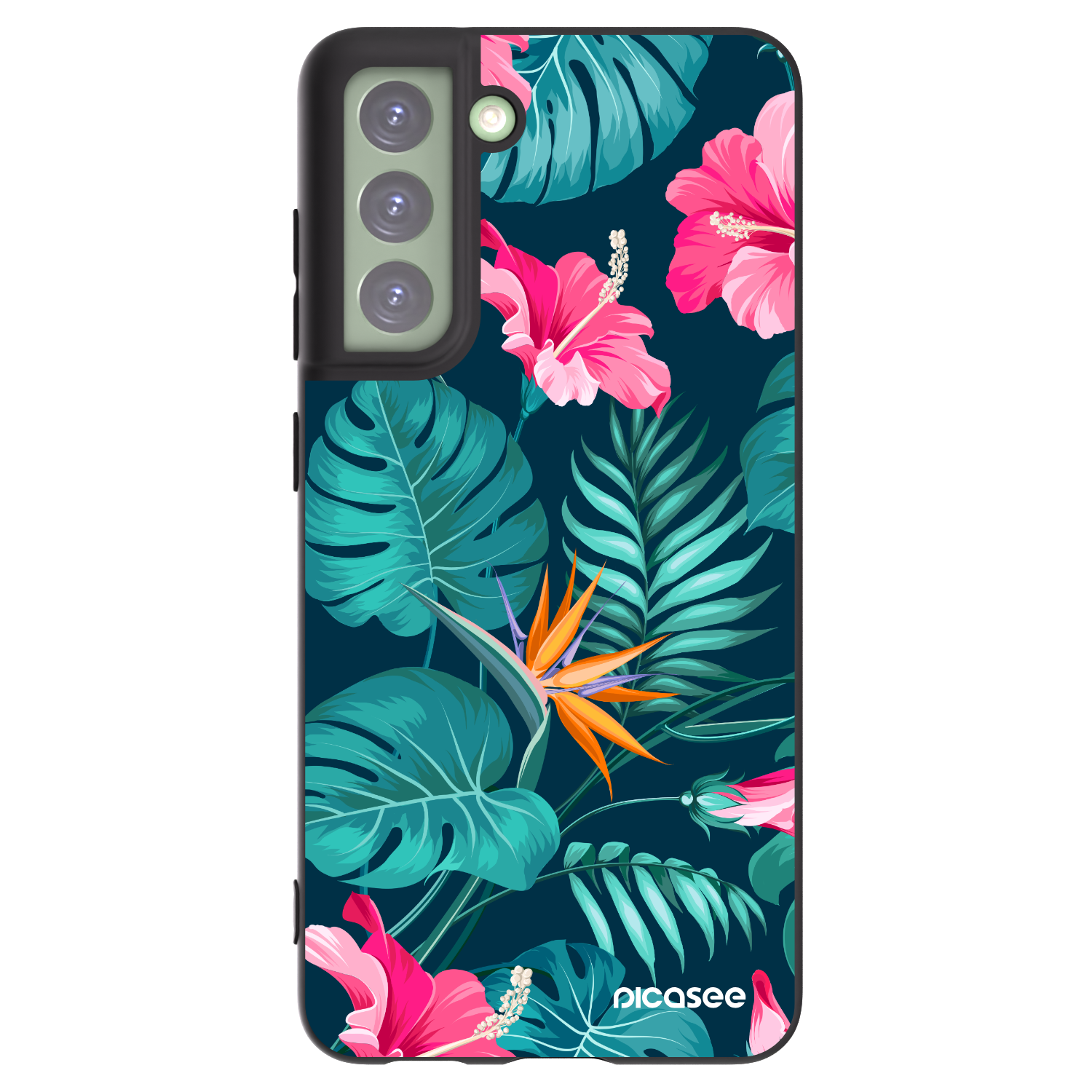 Picasee crna silikonska maskica za Samsung Galaxy S21 FE 5G - Pink Monstera